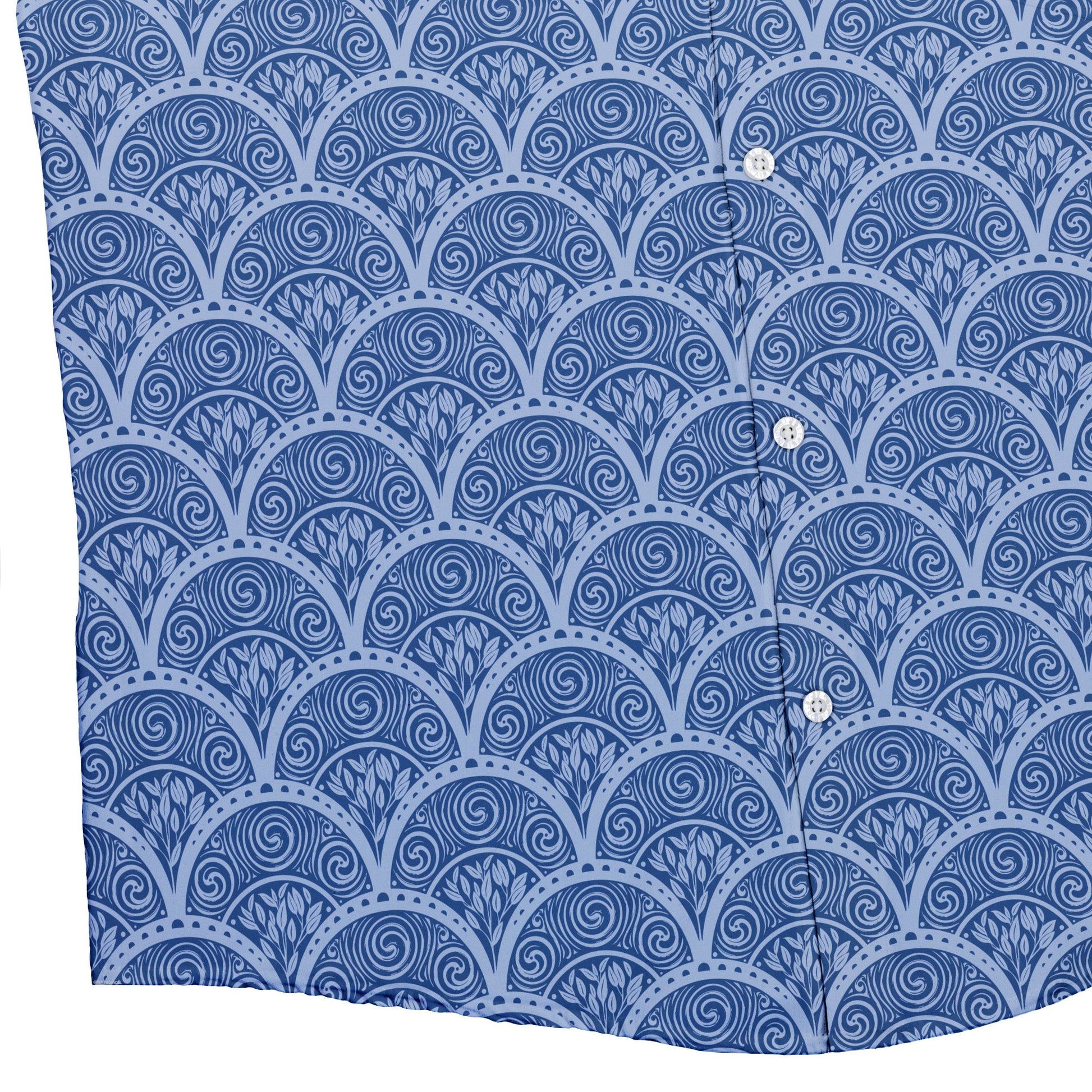 Moonlit Scallop Nouveau Blue Button Up Shirt Bottom Corner