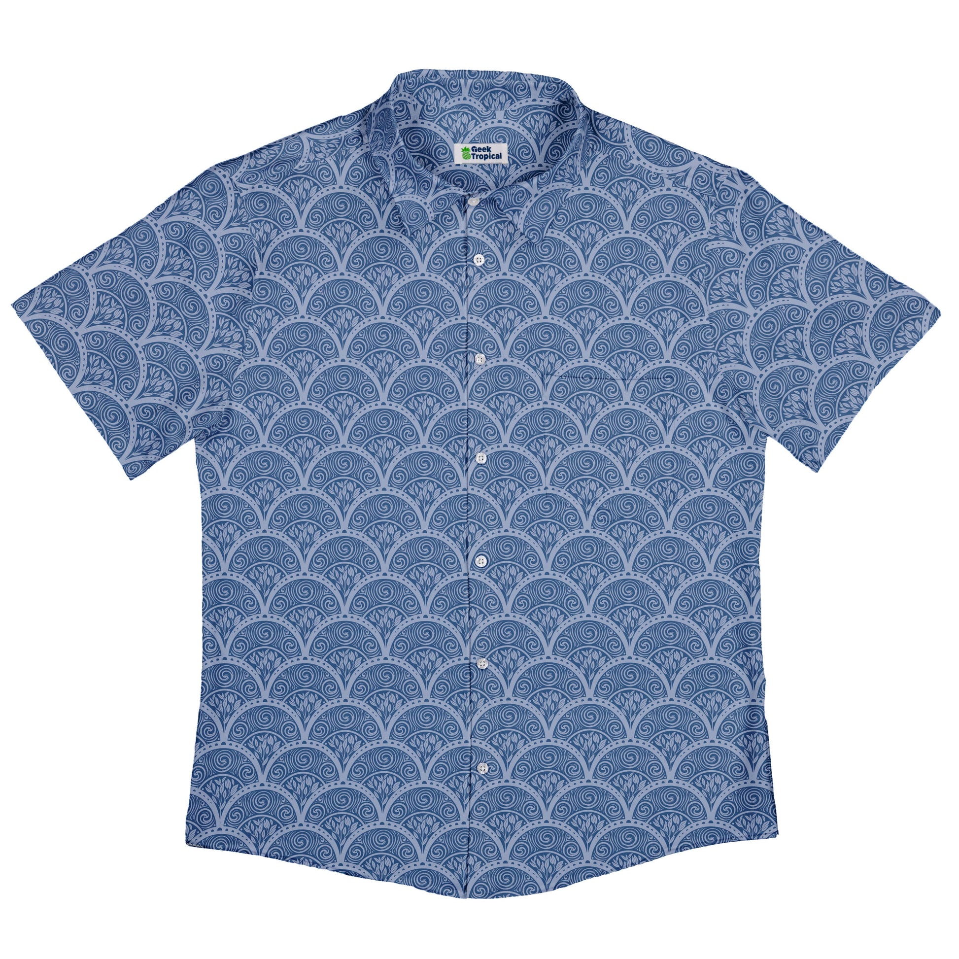 Moonlit Scallop Nouveau Blue Button Up Shirt Flat Front