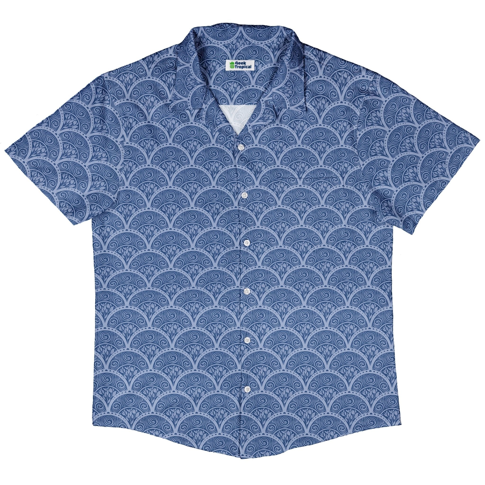 Moonlit Scallop Nouveau Blue Button Up Shirt 5
