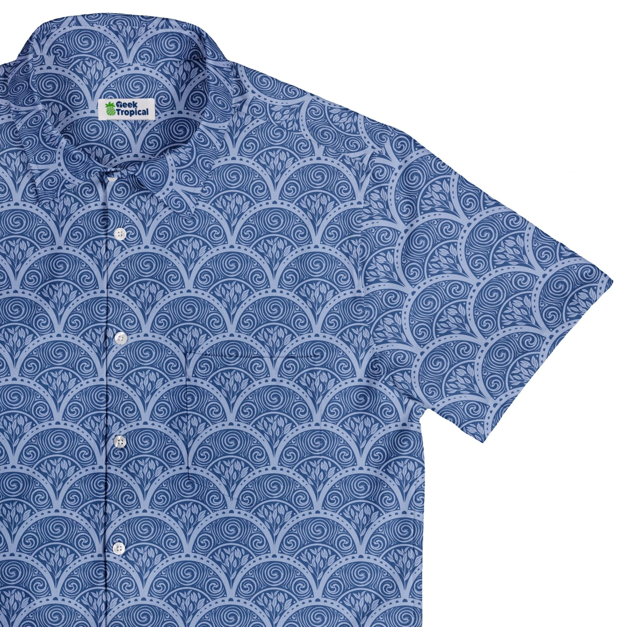 Moonlit Scallop Nouveau Blue Button Up Shirt 1