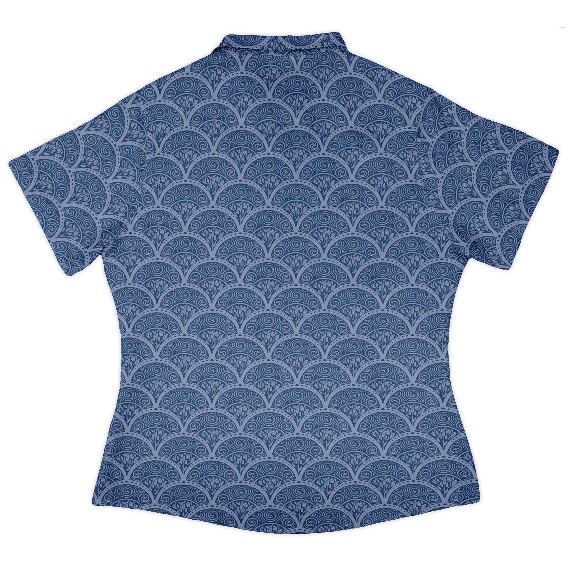 Moonlit Scallop Nouveau Blue Curvy Button Up Shirt womens back