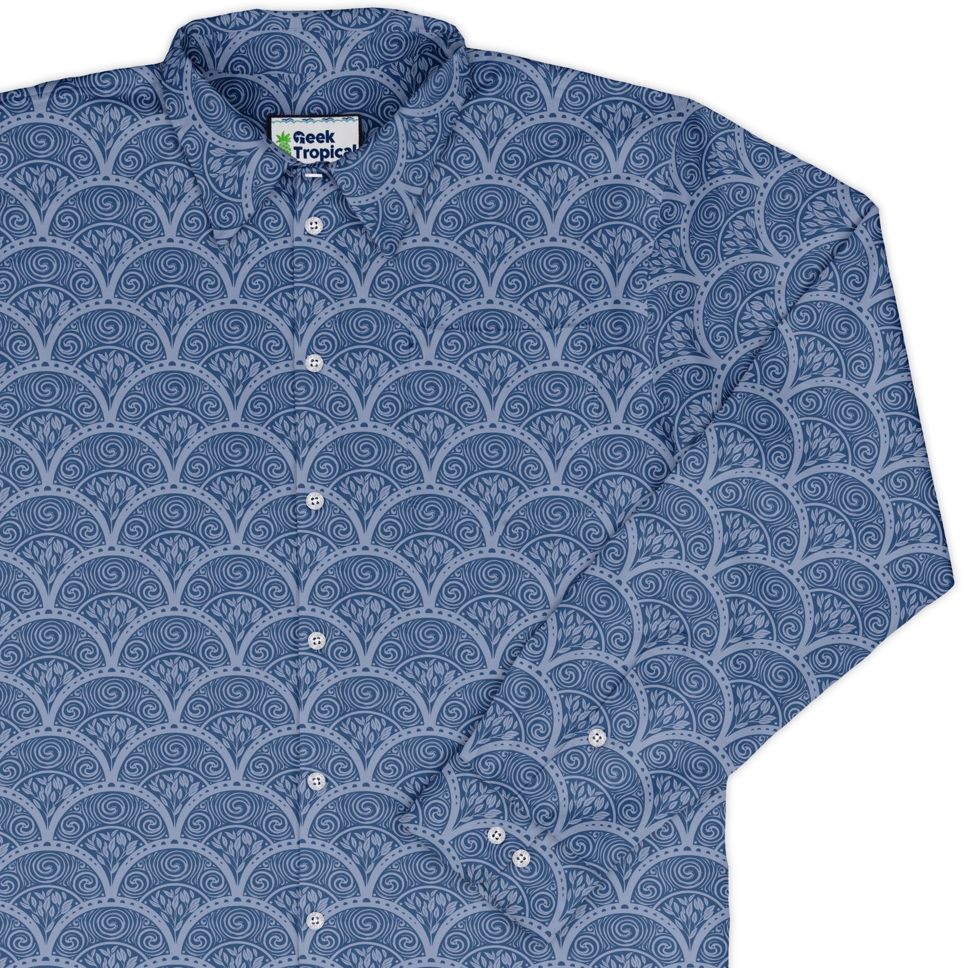 Moonlit Scallop Nouveau Blue Long Sleeve Button Up Shirt cover