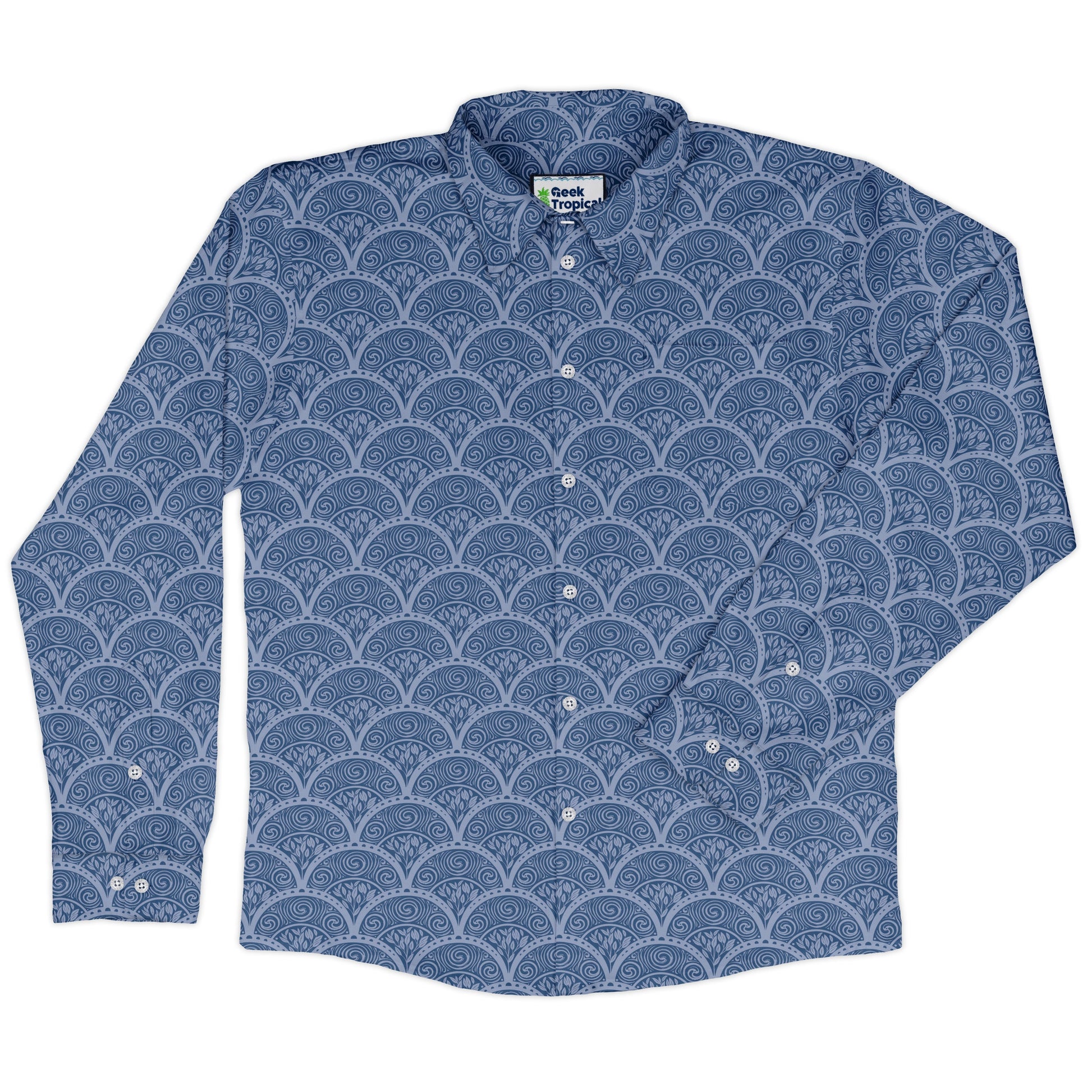 Moonlit Scallop Nouveau Blue Long Sleeve Button Up Shirt front