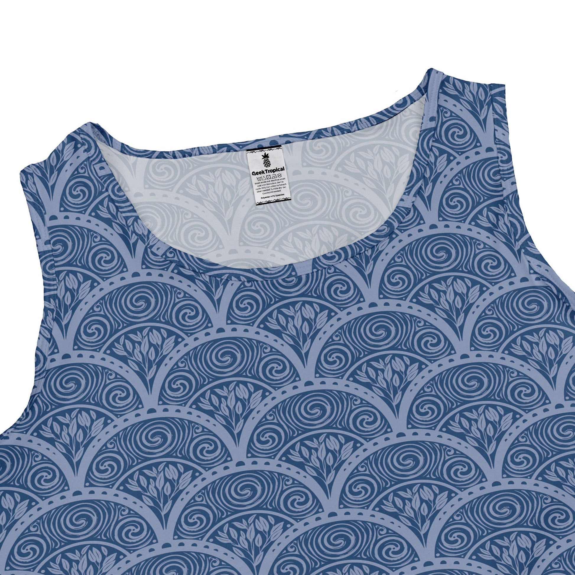 Moonlit Scallop Nouveau Blue Sleeveless Dress close front