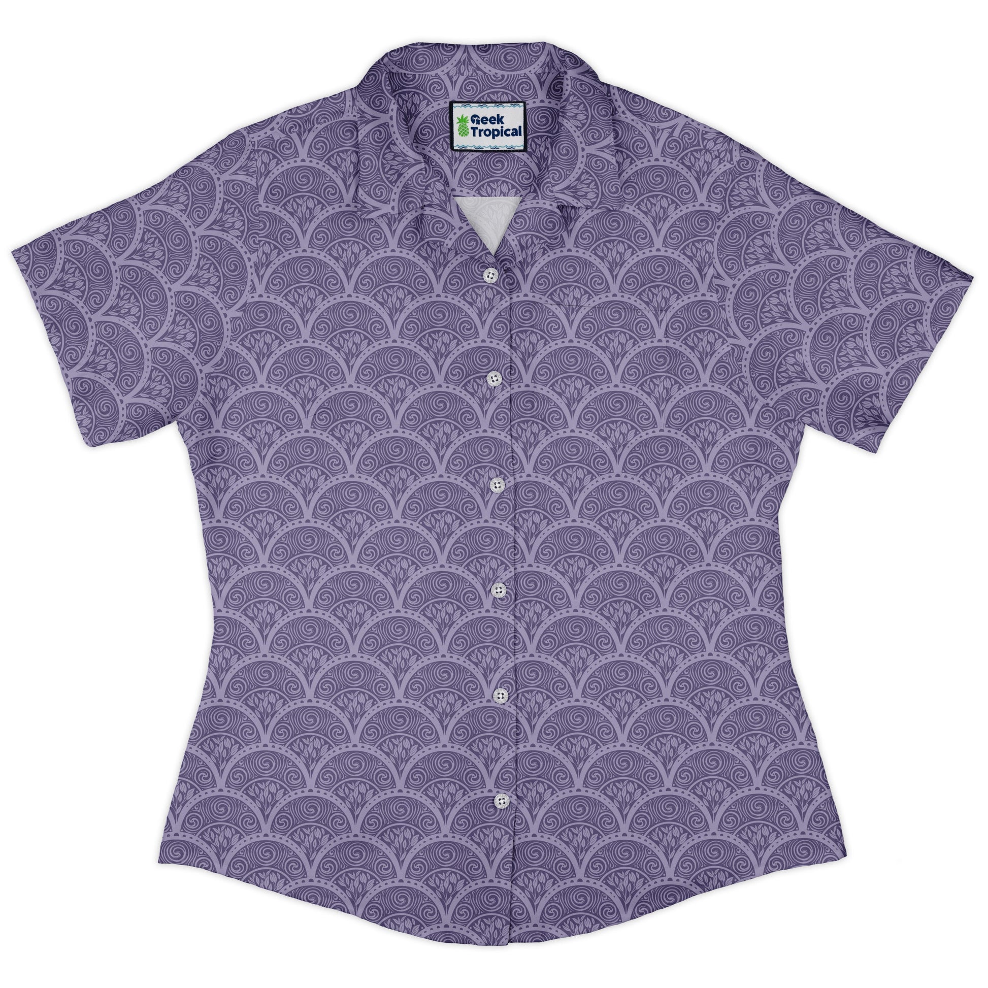 Moonlit Scallop Nouveau Lilac Curvy Button Up Shirt womens front
