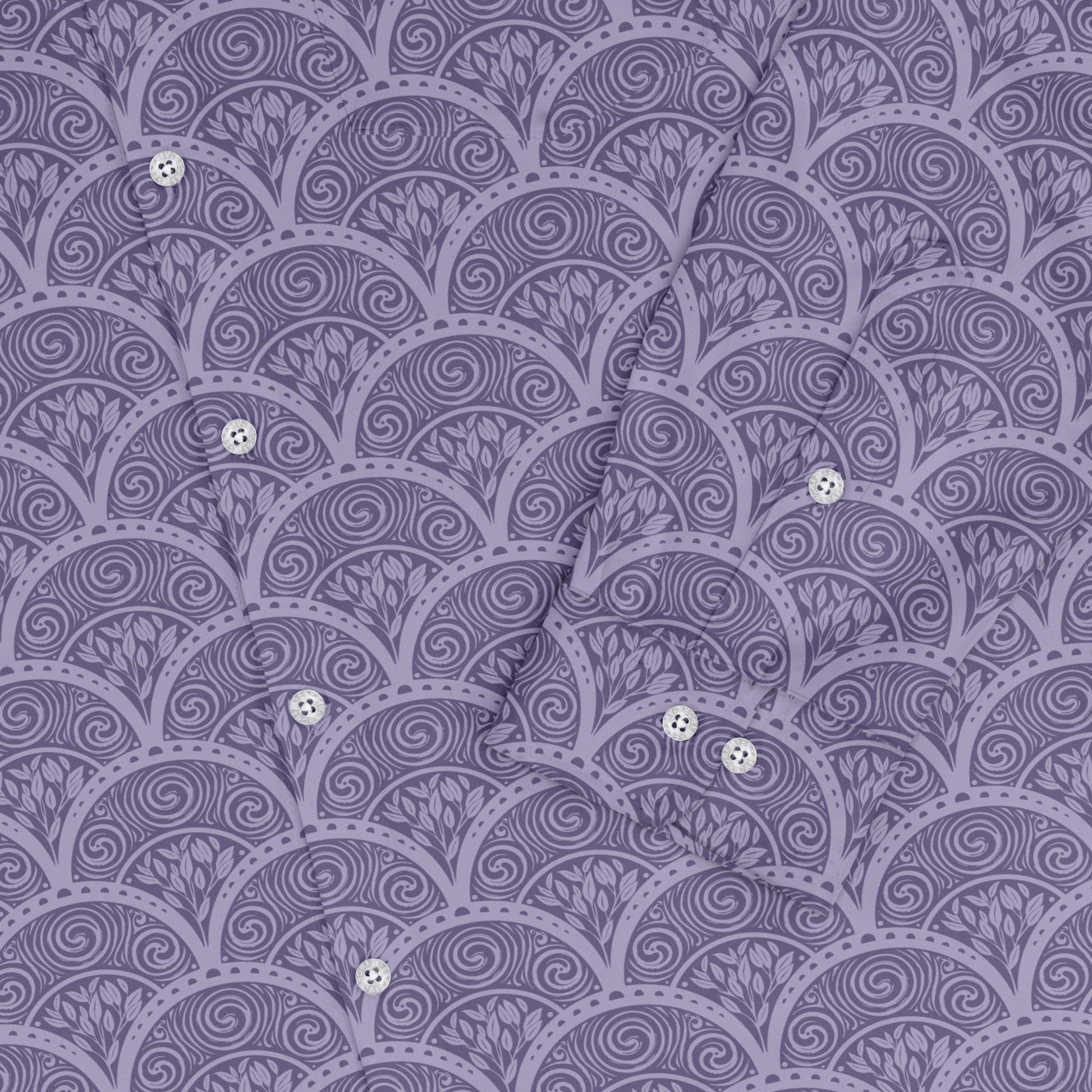 Moonlit Scallop Nouveau Lilac Long Sleeve Button Up Shirt sleeve close