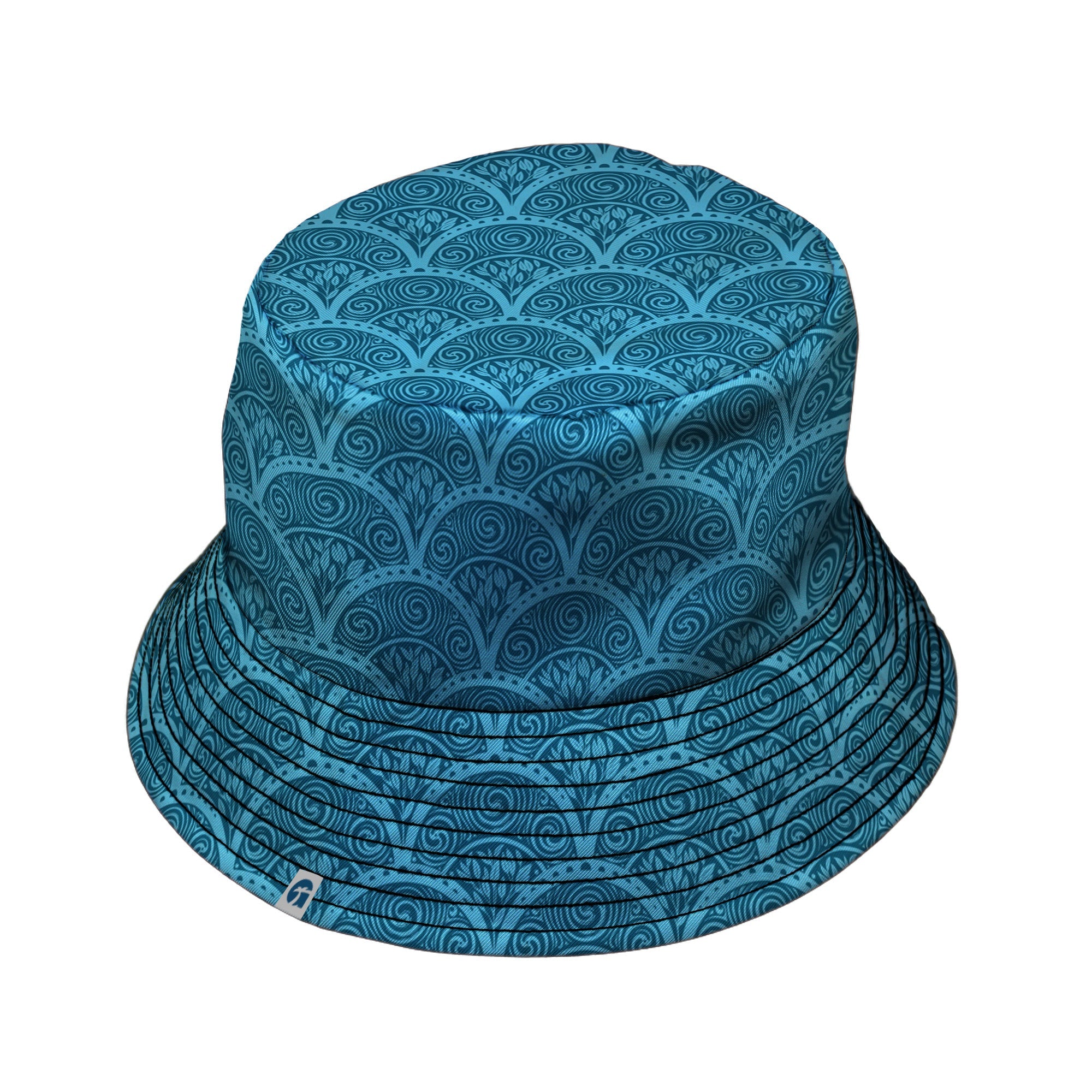 Moonlit Scallop Nouveau Teal Bucket Hat Black Stitching