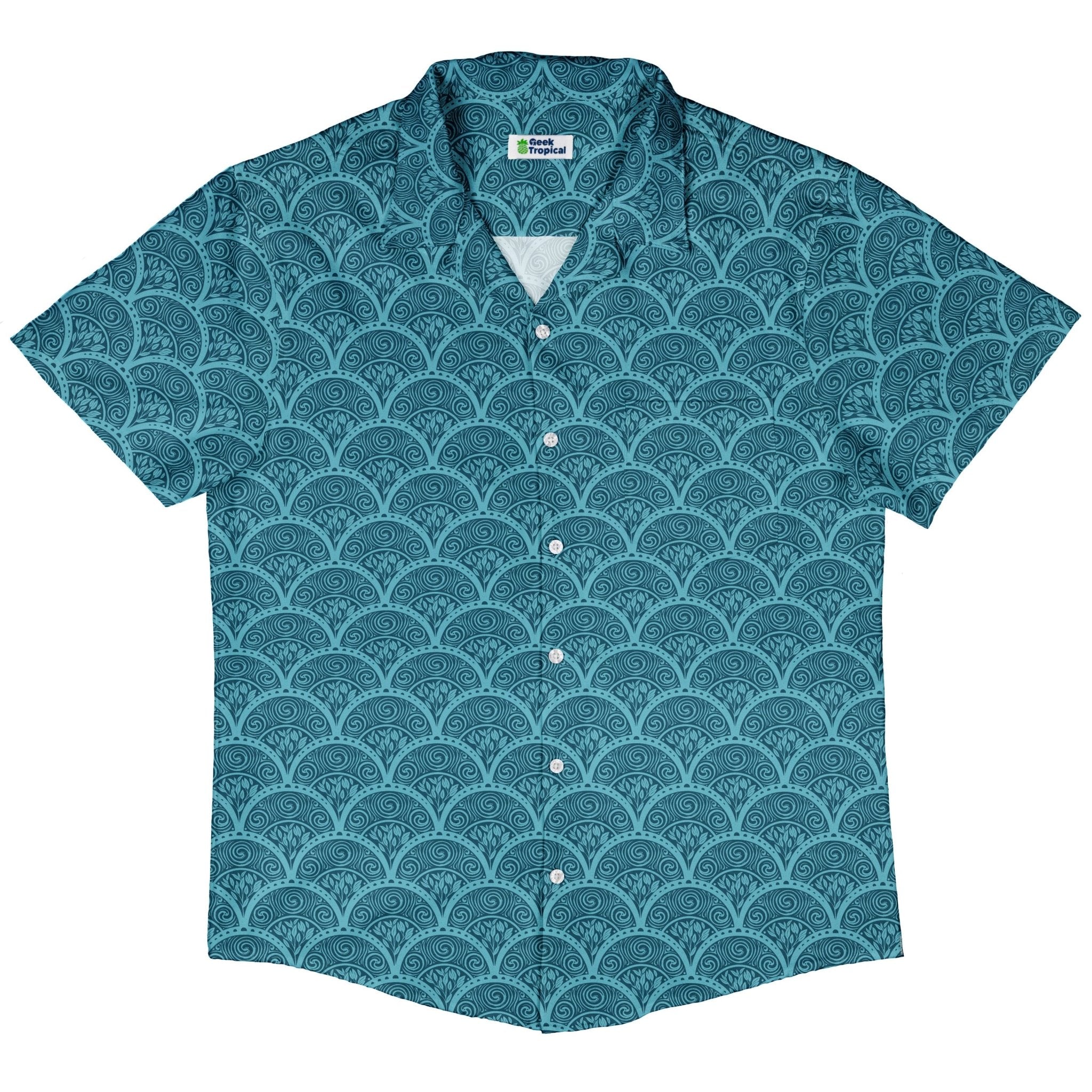 Moonlit Scallop Nouveau Teal Button Up Shirt 5