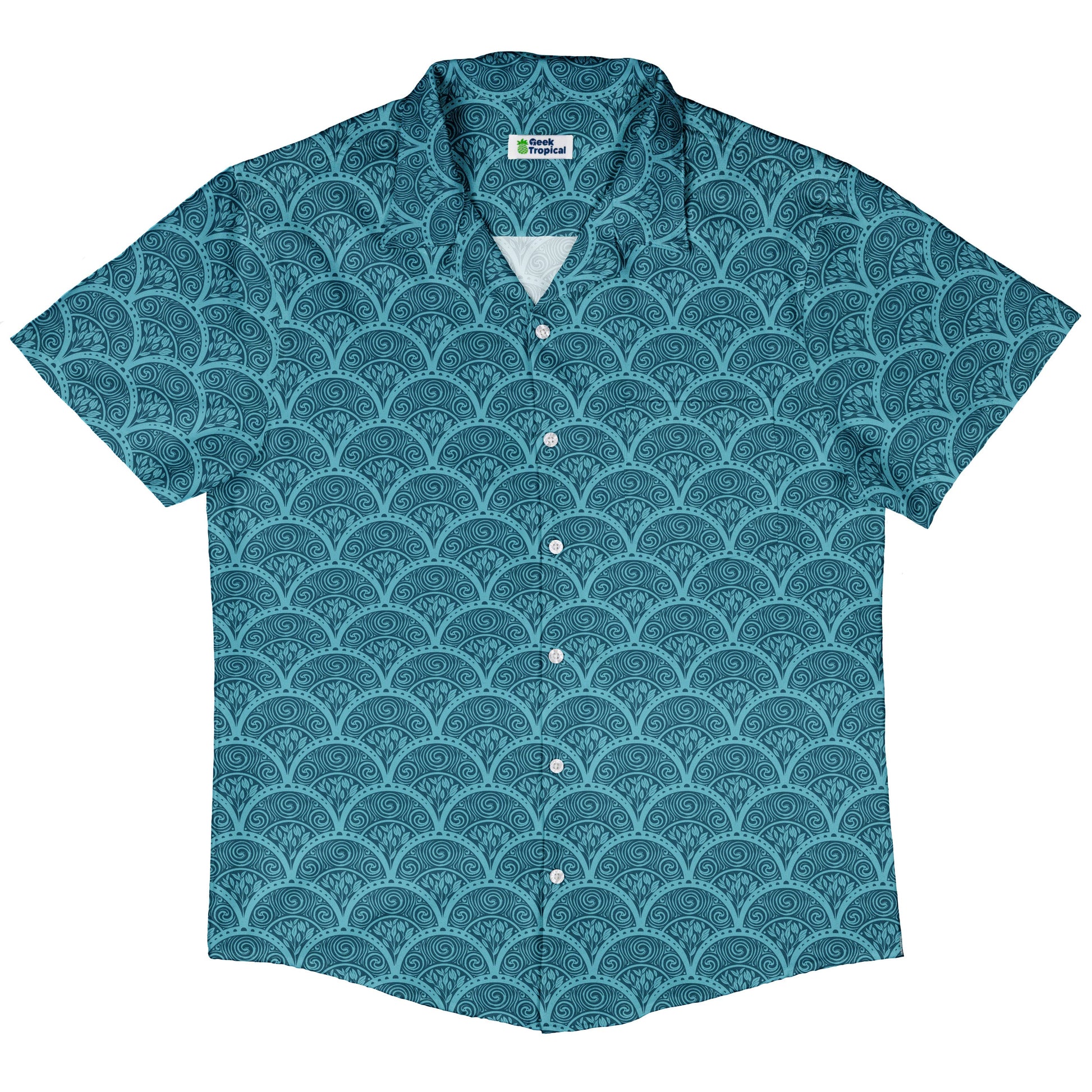 Moonlit Scallop Nouveau Teal Button Up Shirt Hawaiian Front