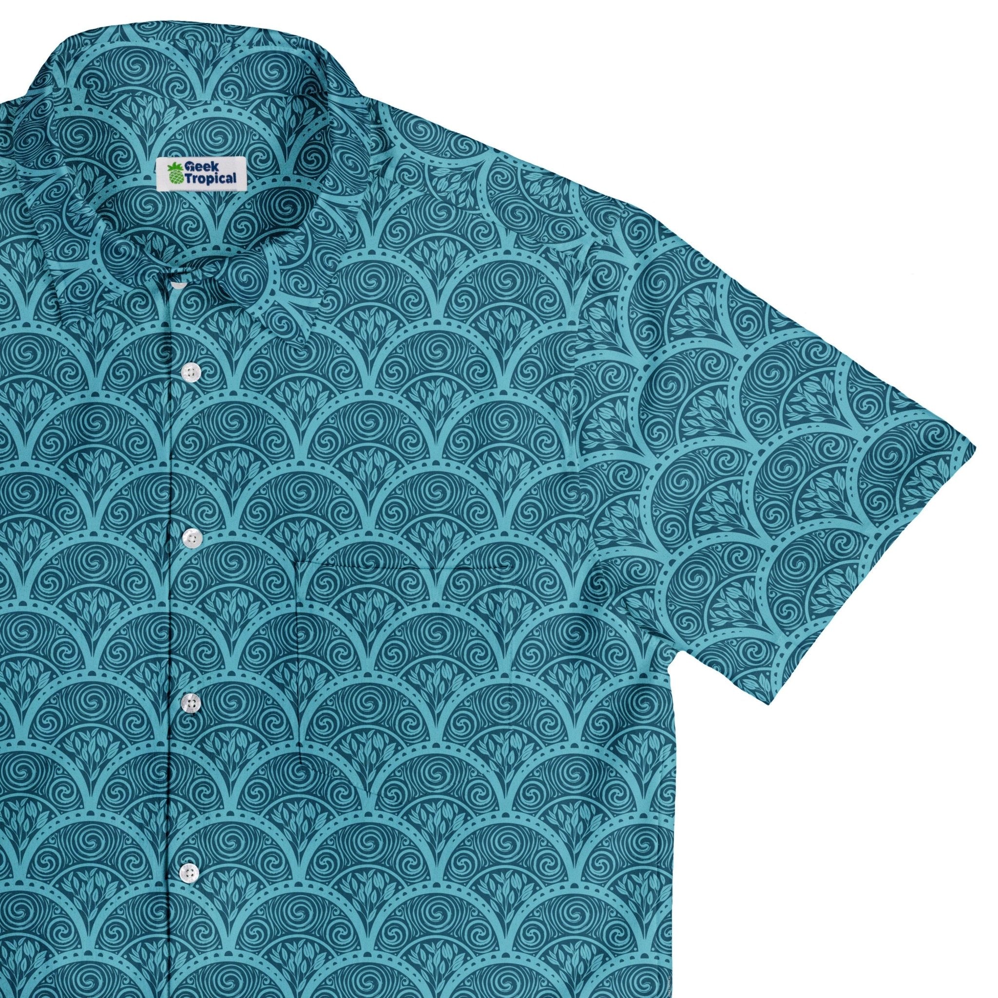 Moonlit Scallop Nouveau Teal Button Up Shirt 1