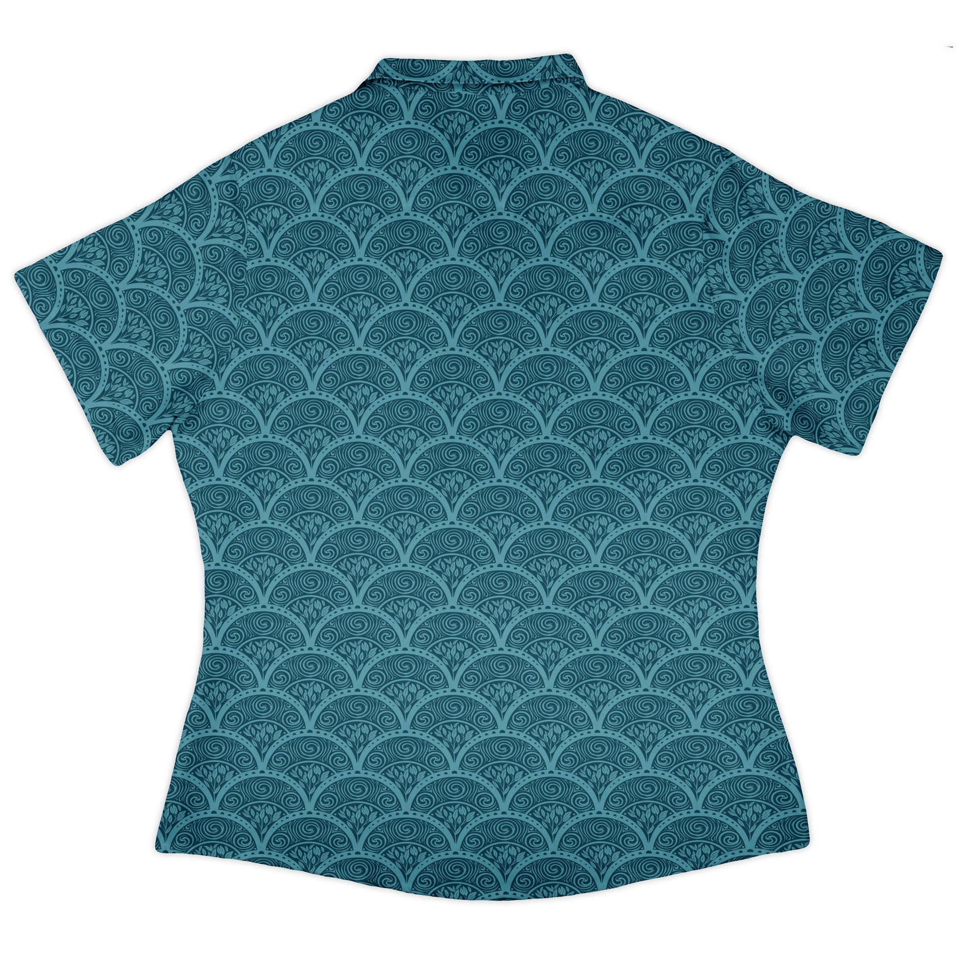 Moonlit Scallop Nouveau Teal Curvy Button Up Shirt womens back