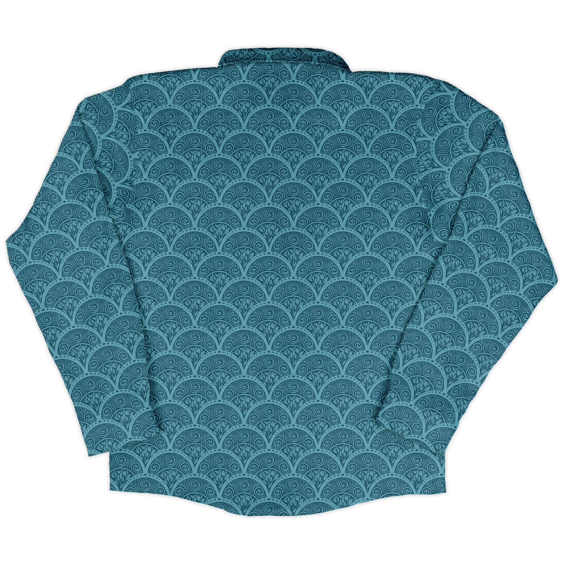 Moonlit Scallop Nouveau Teal Long Sleeve Button Up Shirt back