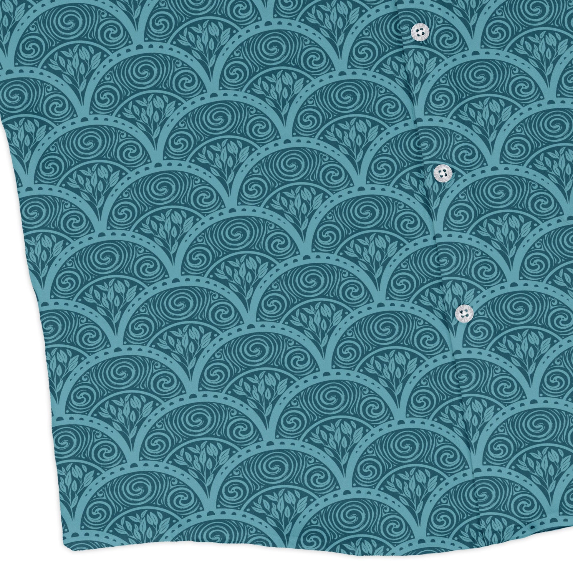 Moonlit Scallop Nouveau Teal Long Sleeve Button Up Shirt corner
