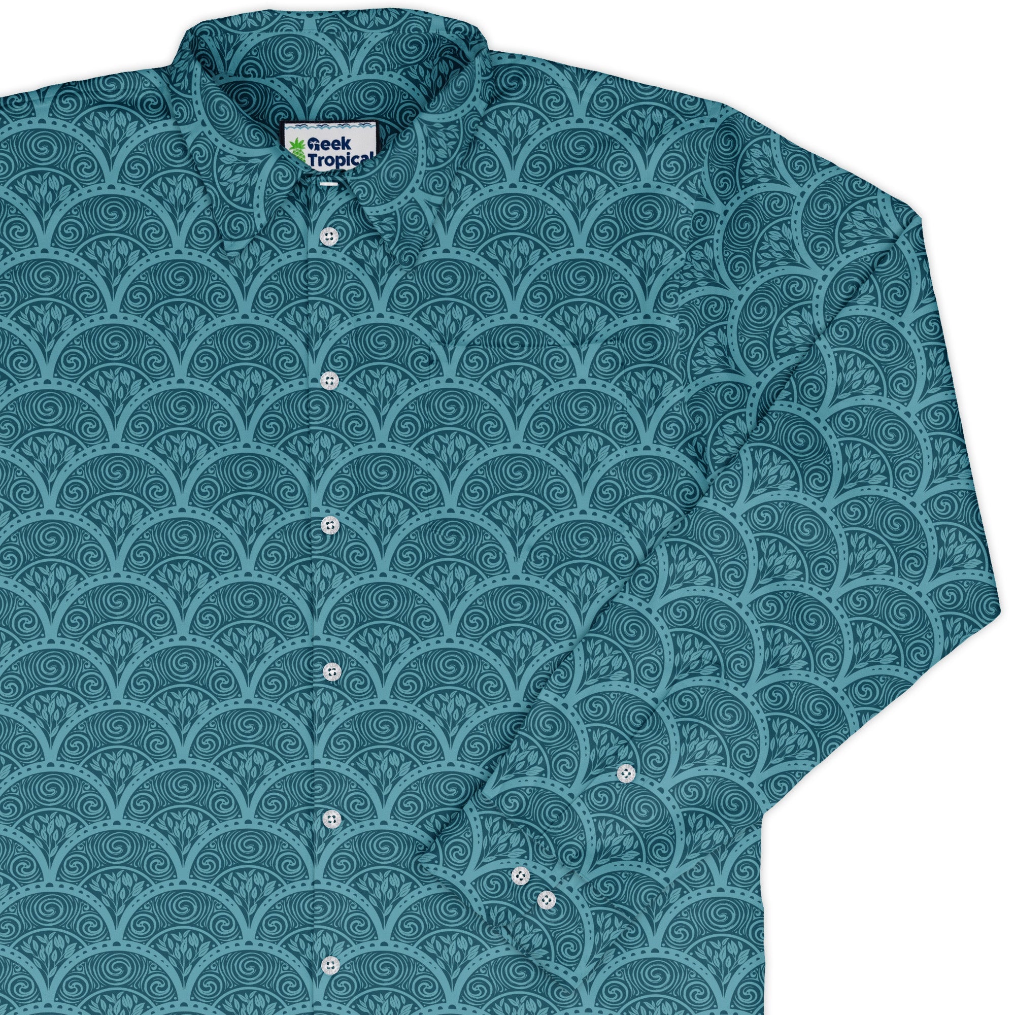 Moonlit Scallop Nouveau Teal Long Sleeve Button Up Shirt cover