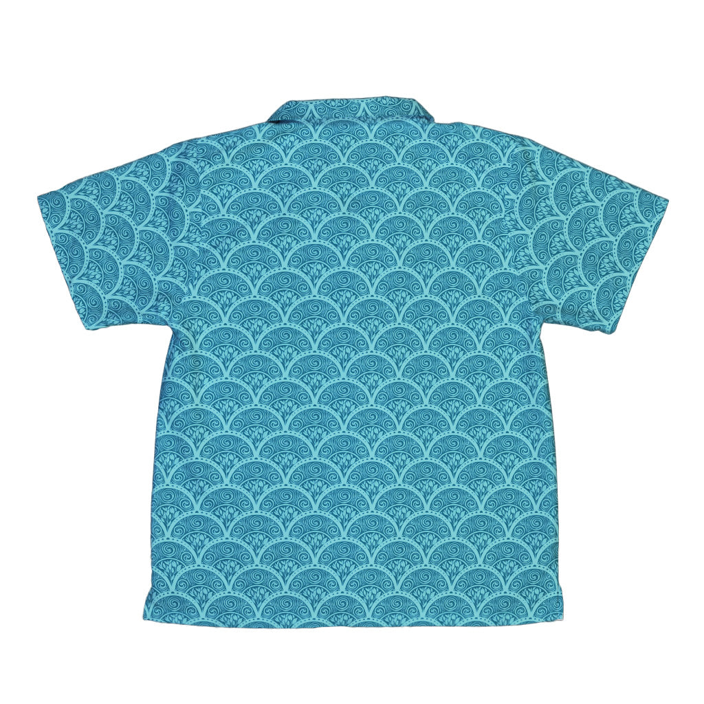 Moonlit Scallop Nouveau Teal Youth Hawaiian Shirt Back