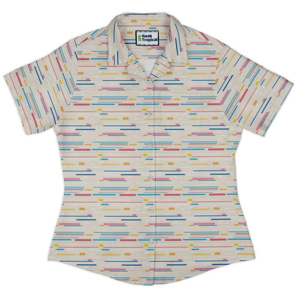 Morse Code Pastel Curvy Button Up Shirt womens front