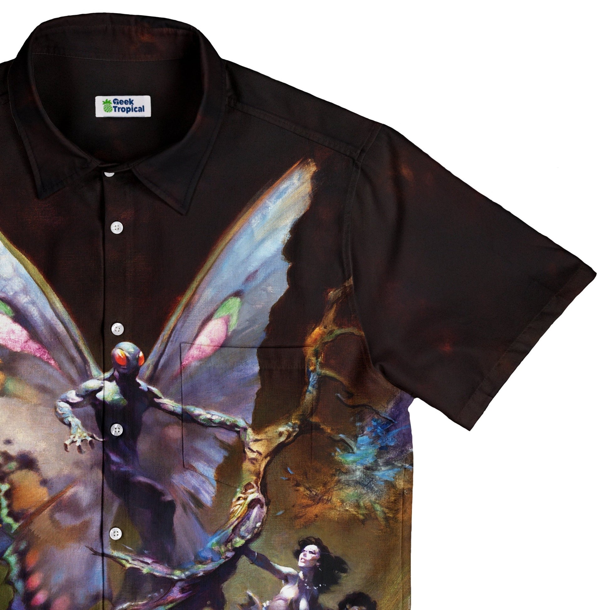 Mothman Button Up Shirt - adult sizing - Design by Frank Frazetta - Fantasy Prints
