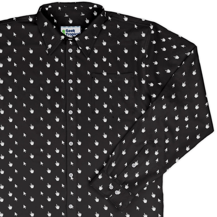 Mouse Pointers Cursor Long Sleeve Button Up Shirt Geek Nerd adult sizing computer print Design by Heather Davenport