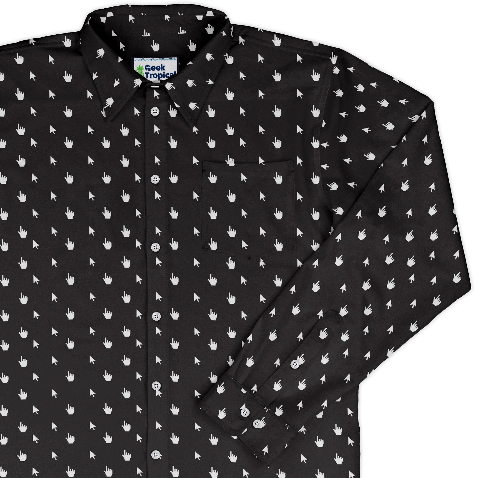 Mouse Pointers Cursor Long Sleeve Button Up Shirt Geek Nerd adult sizing computer print Design by Heather Davenport