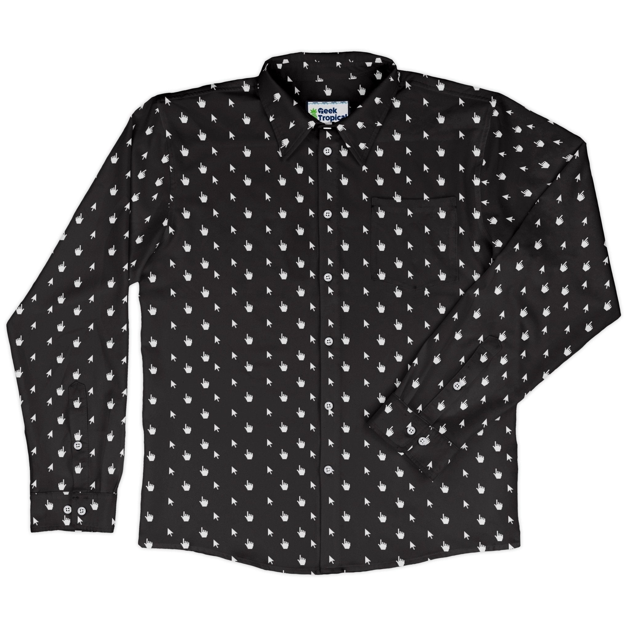 Mouse Pointers Cursor Long Sleeve Button Up Shirt Geek Nerd adult sizing computer print Design by Heather Davenport
