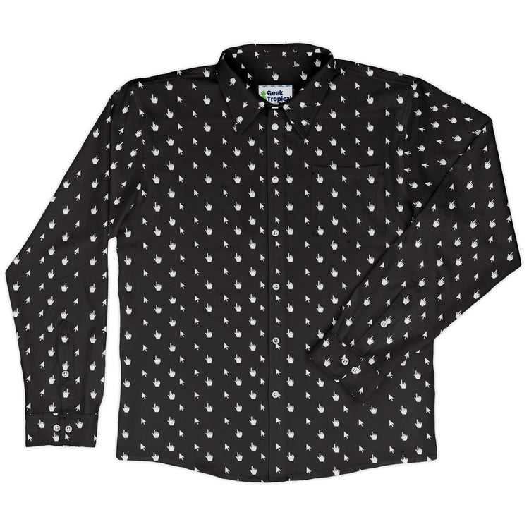 Mouse Pointers Cursor Long Sleeve Button Up Shirt Geek Nerd adult sizing computer print Design by Heather Davenport