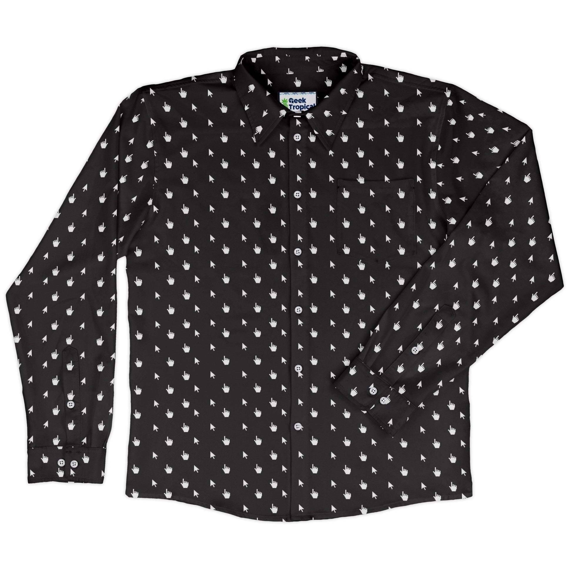 Mouse Pointers Cursor Long Sleeve Button Up Shirt Geek Nerd adult sizing computer print Design by Heather Davenport