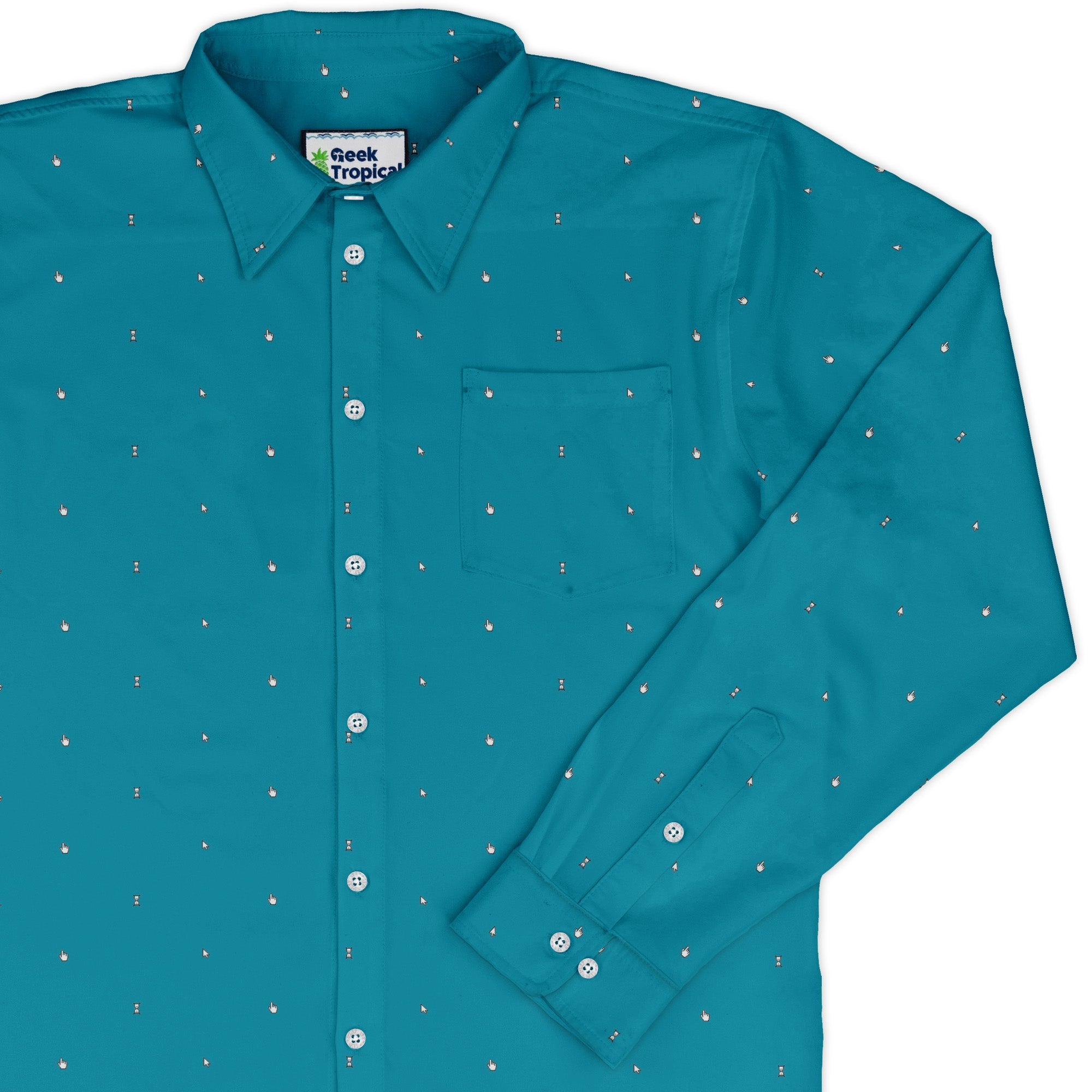 Mouse Long Sleeve Button Up Shirt Geek Nerd adult sizing computer print Design by Claire Murphy