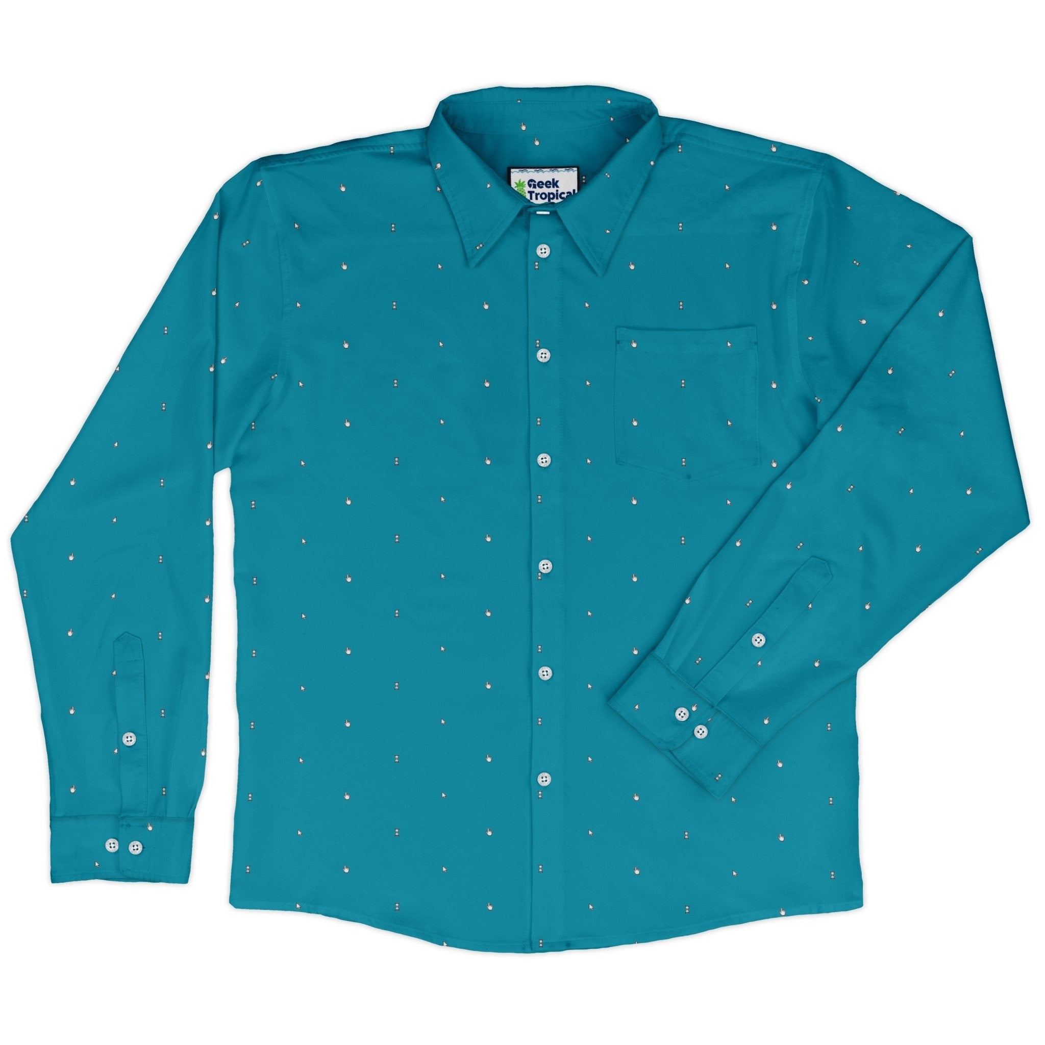 Mouse Long Sleeve Button Up Shirt Geek Nerd adult sizing computer print Design by Claire Murphy