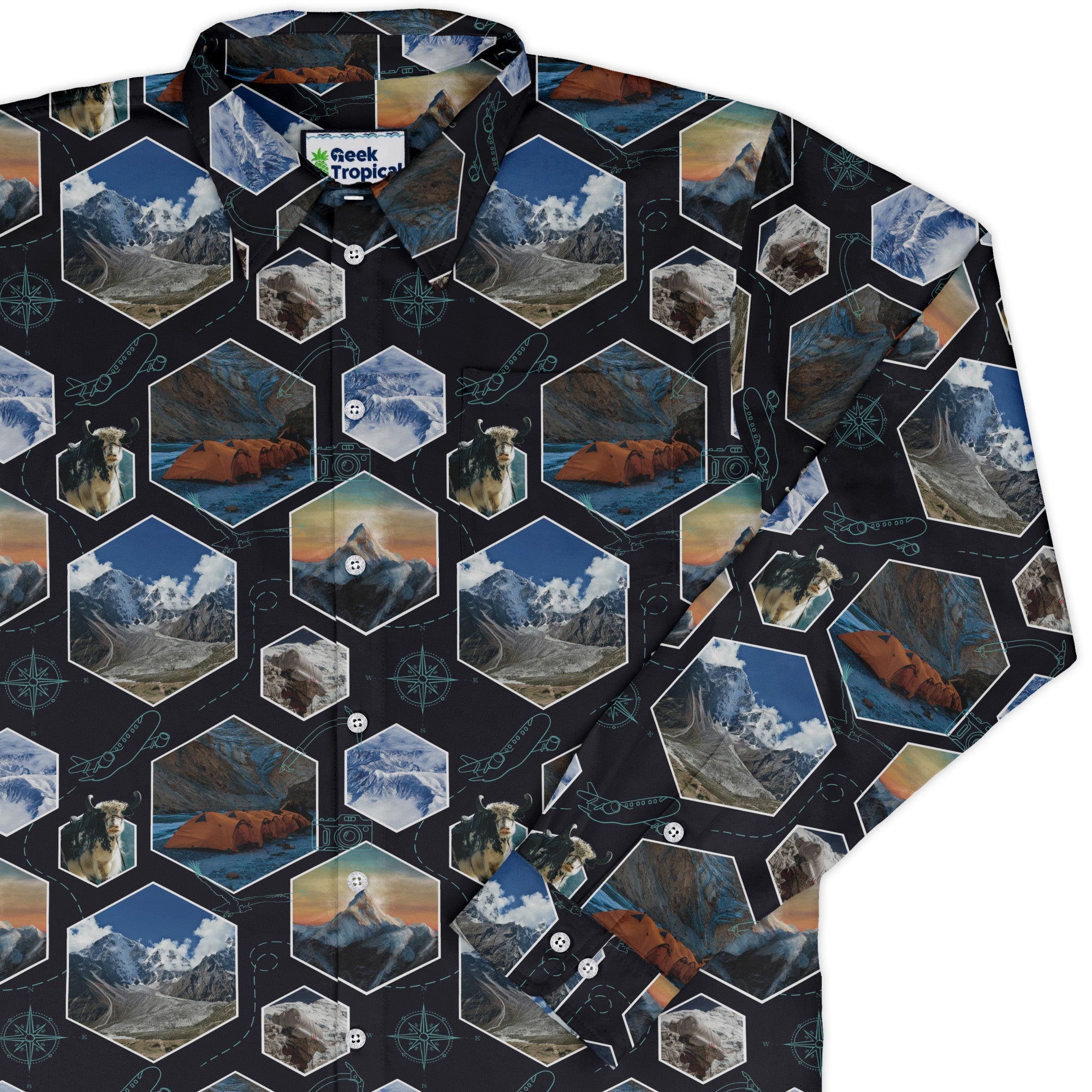 Mt Everest Wonder Long Sleeve Button Up Shirt Geek Nerd 0925 adult sizing All Adult Button Up Shirts