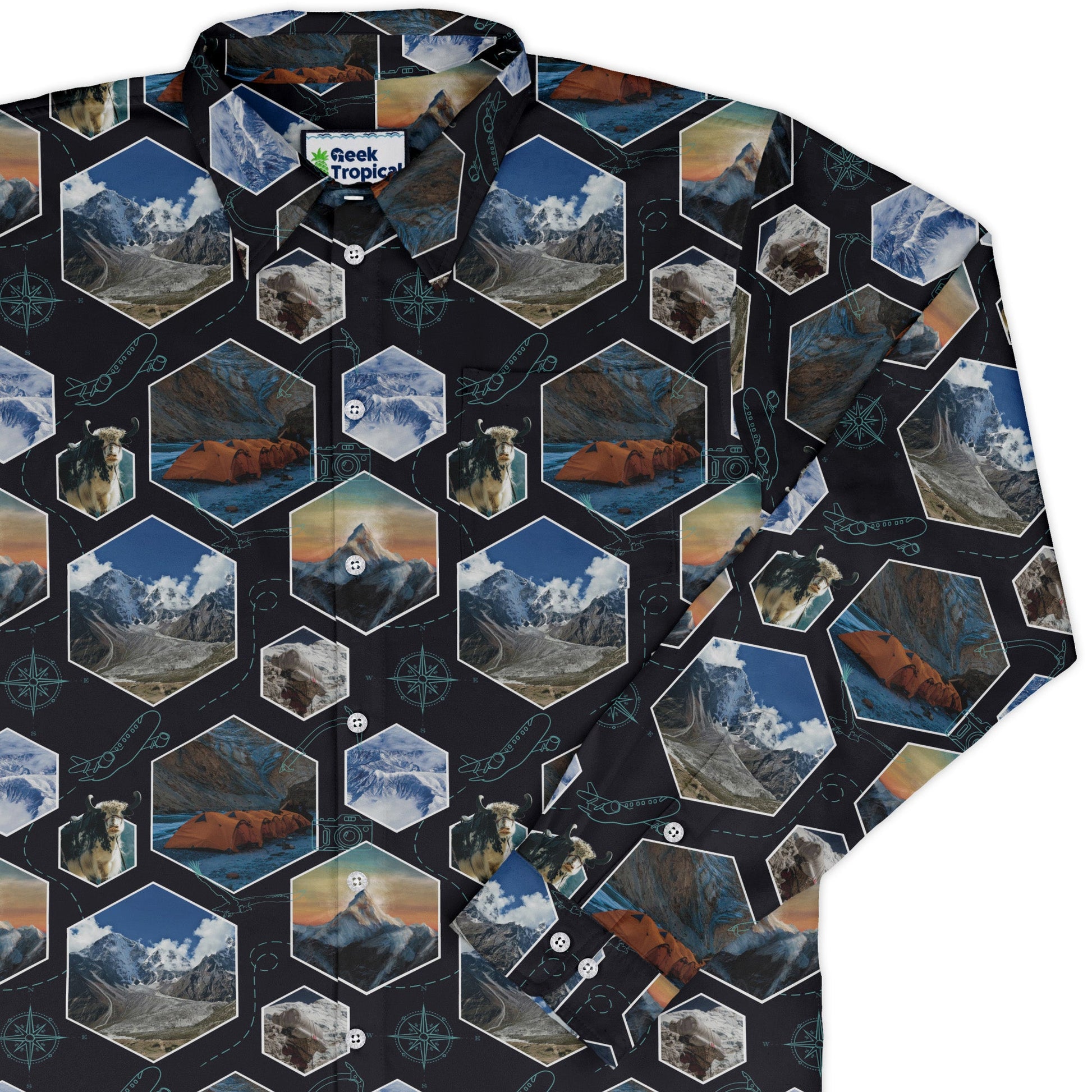 Mt Everest Wonder Long Sleeve Button Up Shirt Geek Nerd 0925 adult sizing All Adult Button Up Shirts