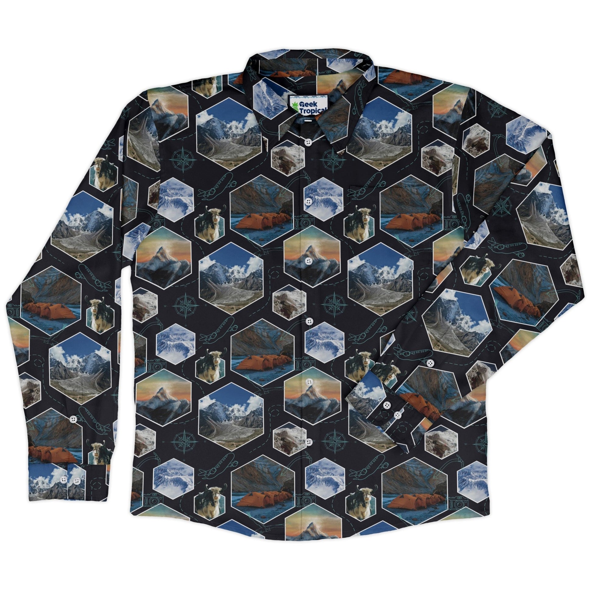 Mt Everest Wonder Long Sleeve Button Up Shirt Geek Nerd 0925 adult sizing All Adult Button Up Shirts