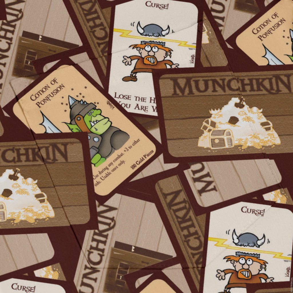 Munchkin Card Collage Long Sleeve Button Up Shirt Geek Nerd board game print Design by Heather Davenport FLOW DESC WRITING
