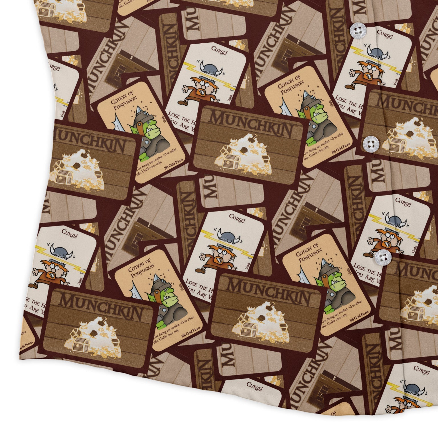 Munchkin Card Collage Curvy Button Up Shirt Geek Nerd women