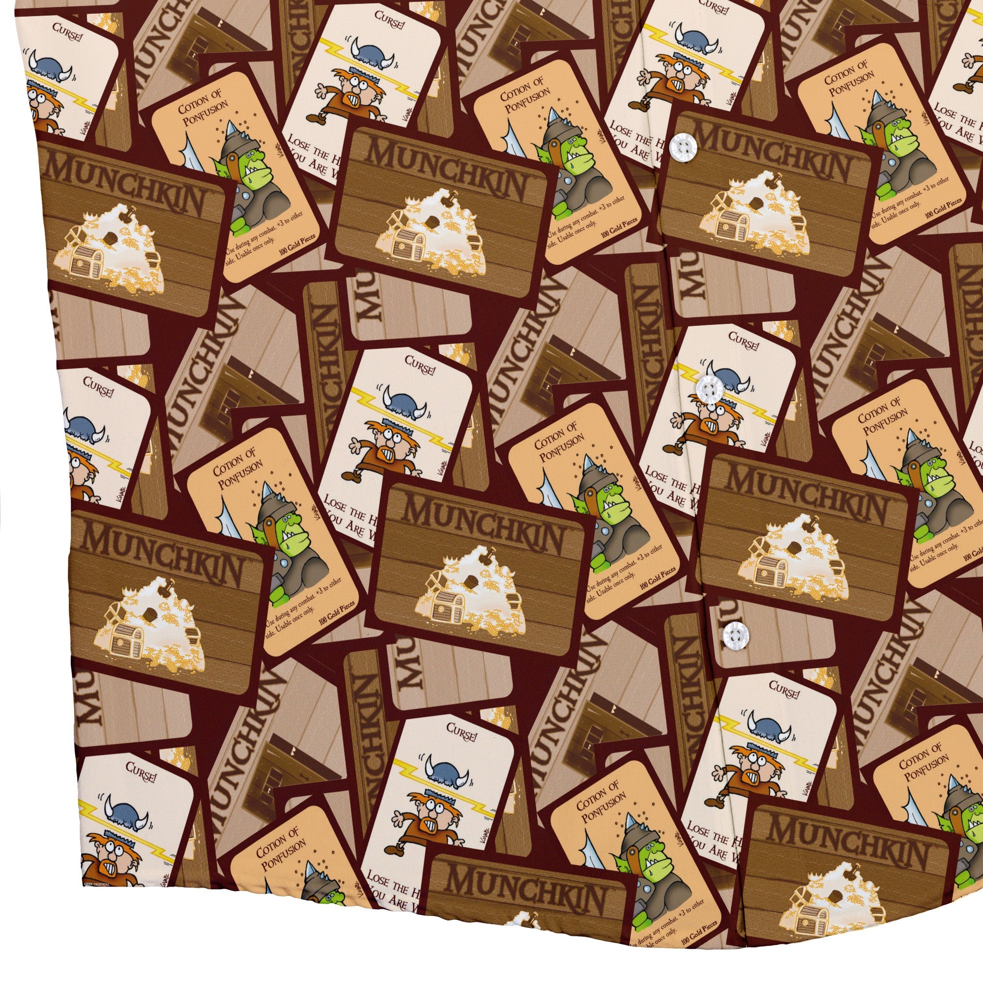 Munchkin Card Collage Button Up Shirt - board game print - Design by Heather Davenport - Munchkin print