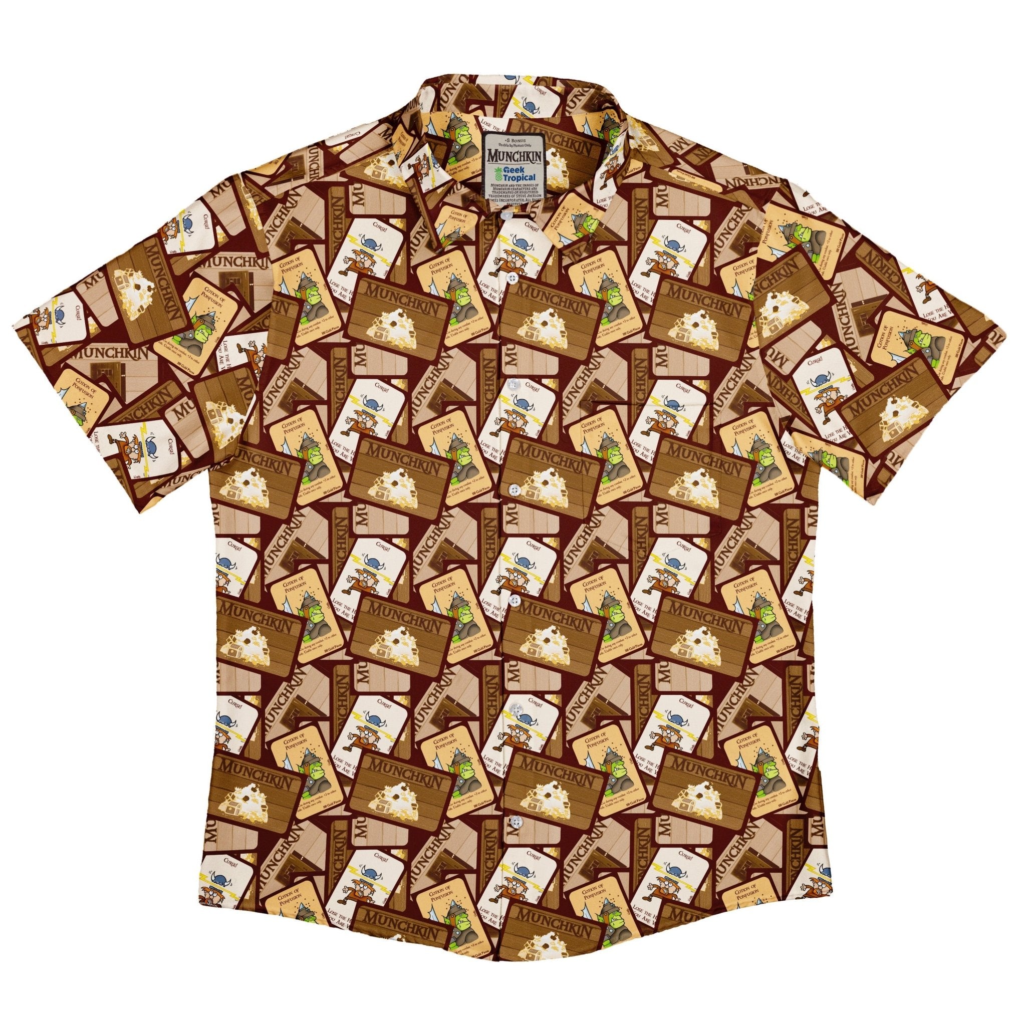 Munchkin Card Collage Button Up Shirt - board game print - Design by Heather Davenport - Munchkin print