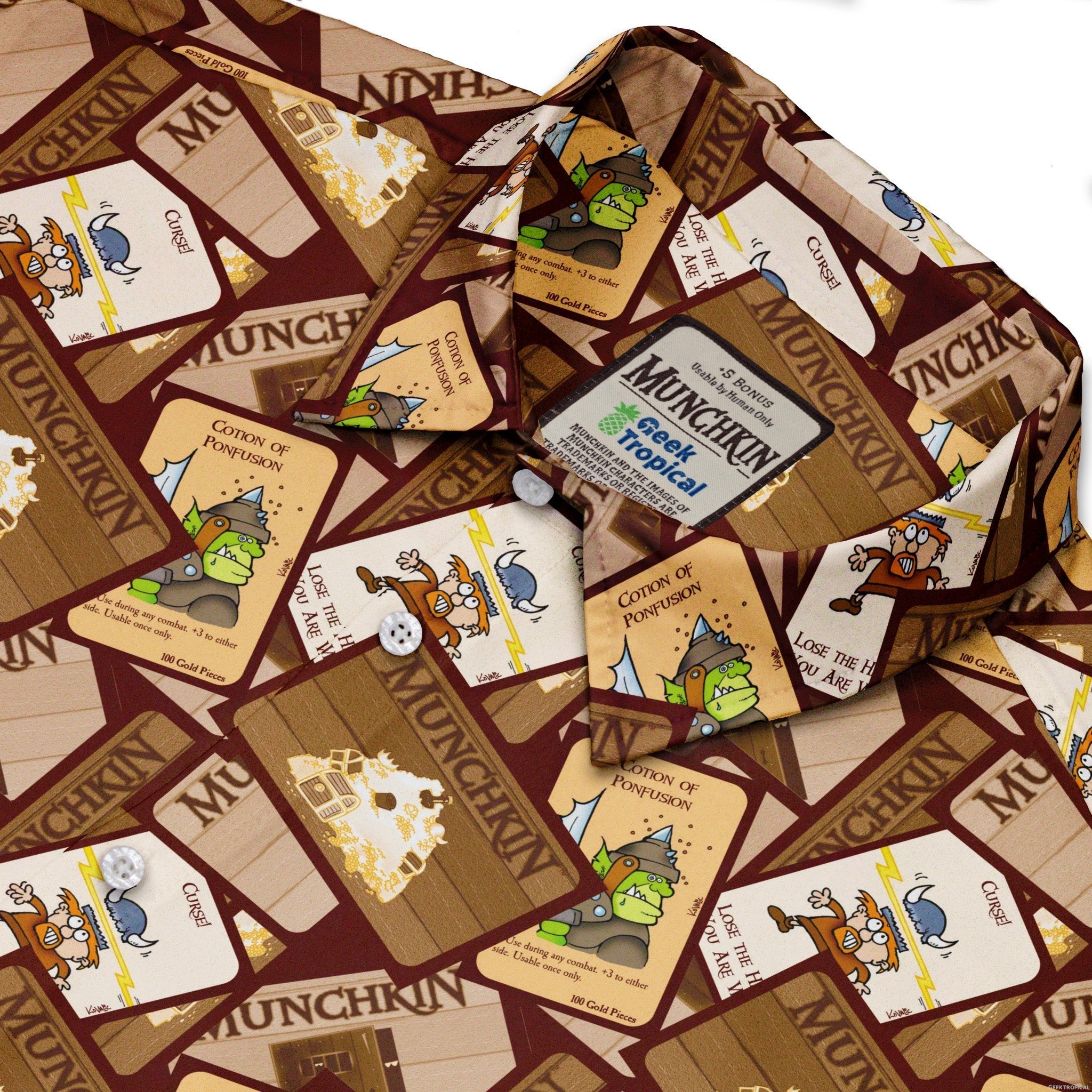 Munchkin Card Collage Button Up Shirt - board game print - Design by Heather Davenport - Munchkin print