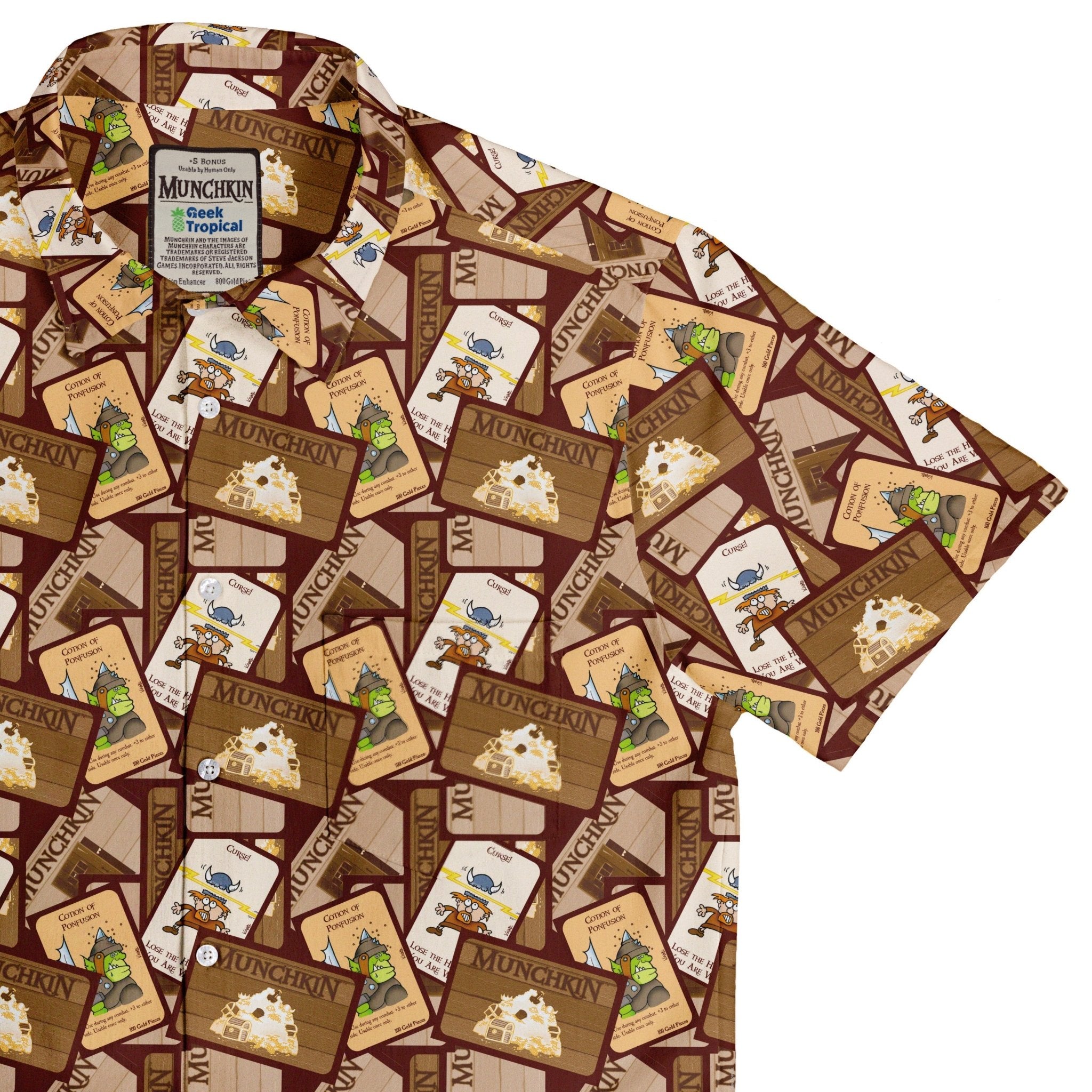 Munchkin Card Collage Button Up Shirt - board game print - Design by Heather Davenport - Munchkin print