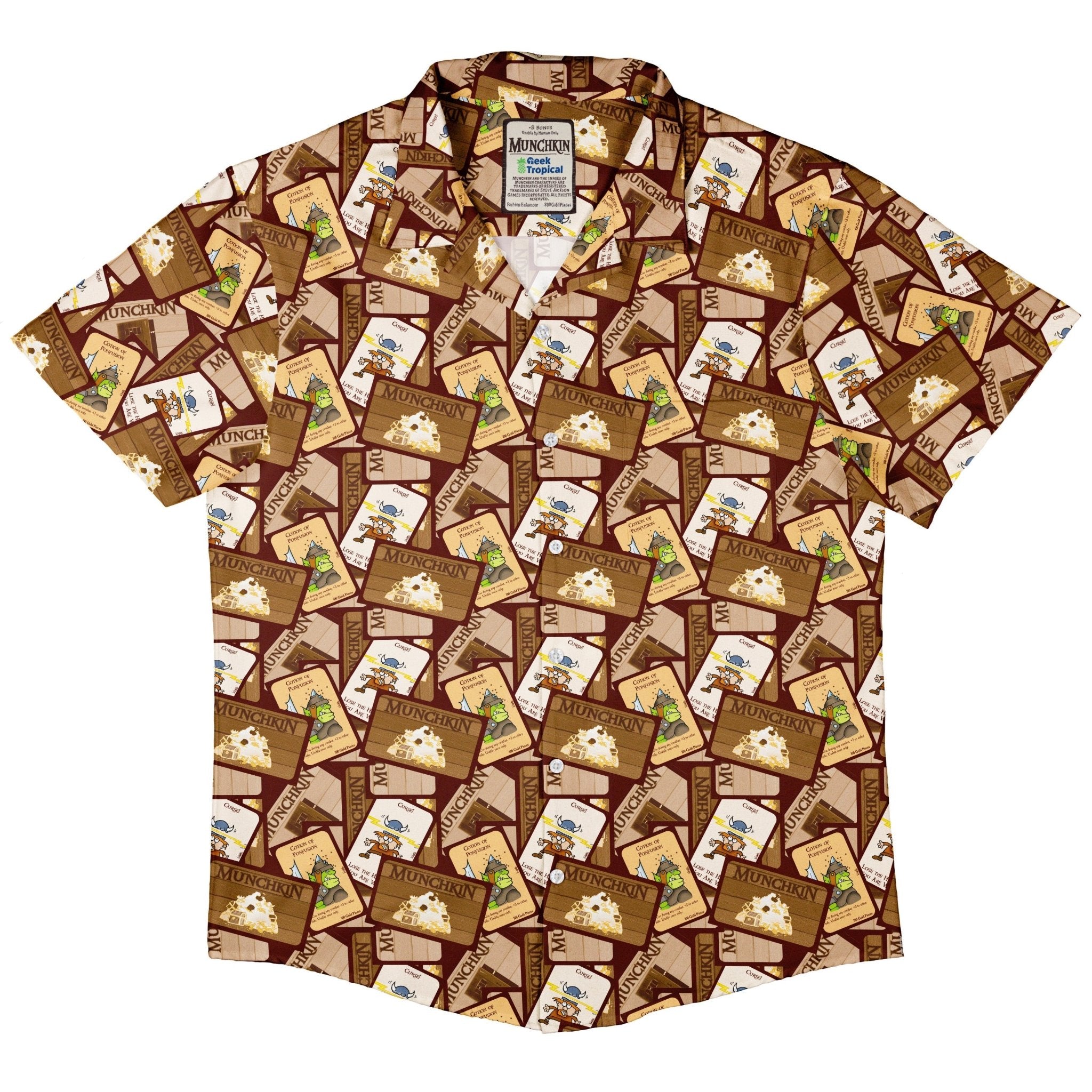 Munchkin Card Collage Button Up Shirt - board game print - Design by Heather Davenport - Munchkin print