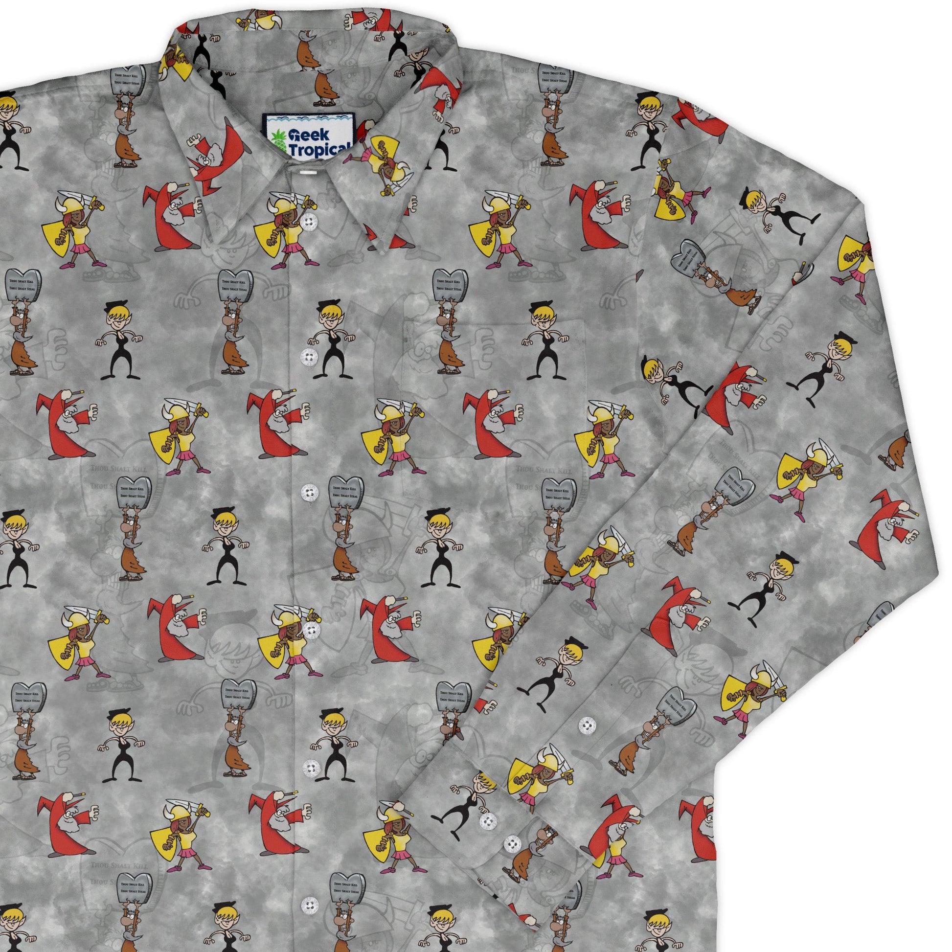 Munchkin Classes Long Sleeve Button Up Shirt Geek Nerd board game print Designs by Nathan FLOW DESC WRITING