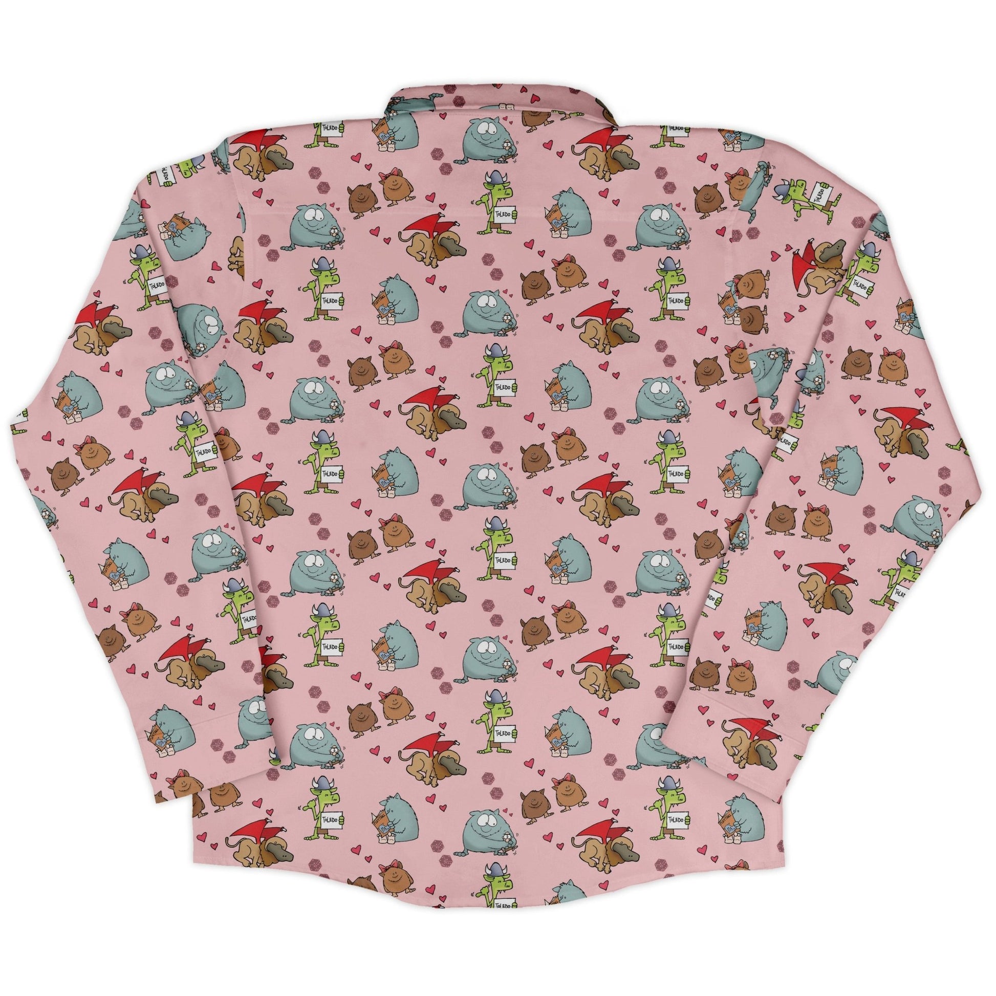 Munchkin Cuties Long Sleeve Button Up Shirt Geek Nerd board game print Design by Heather Davenport FLOW DESC WRITING