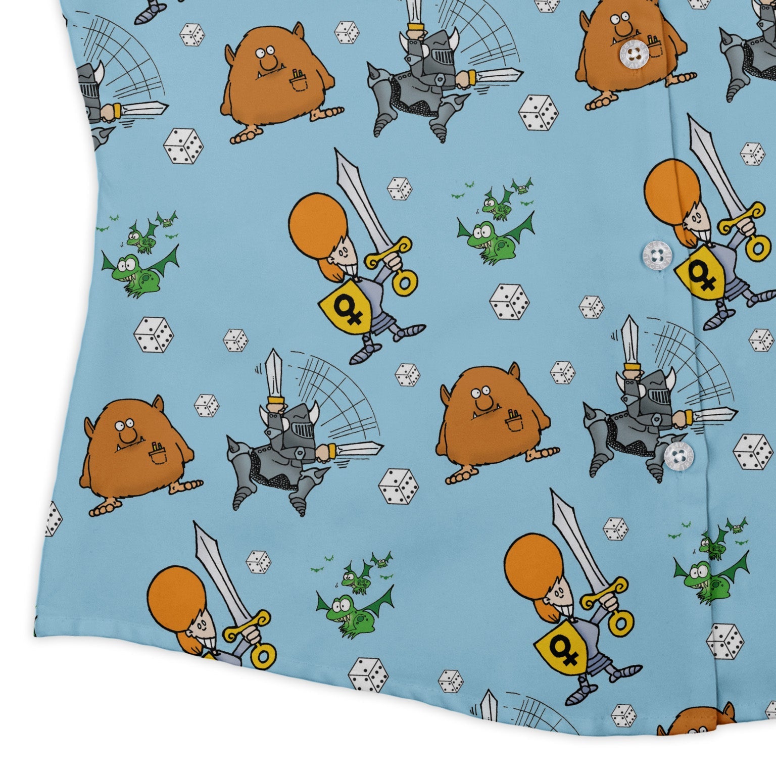 Munchkin Dicey Curvy Button Up Shirt Geek Nerd women