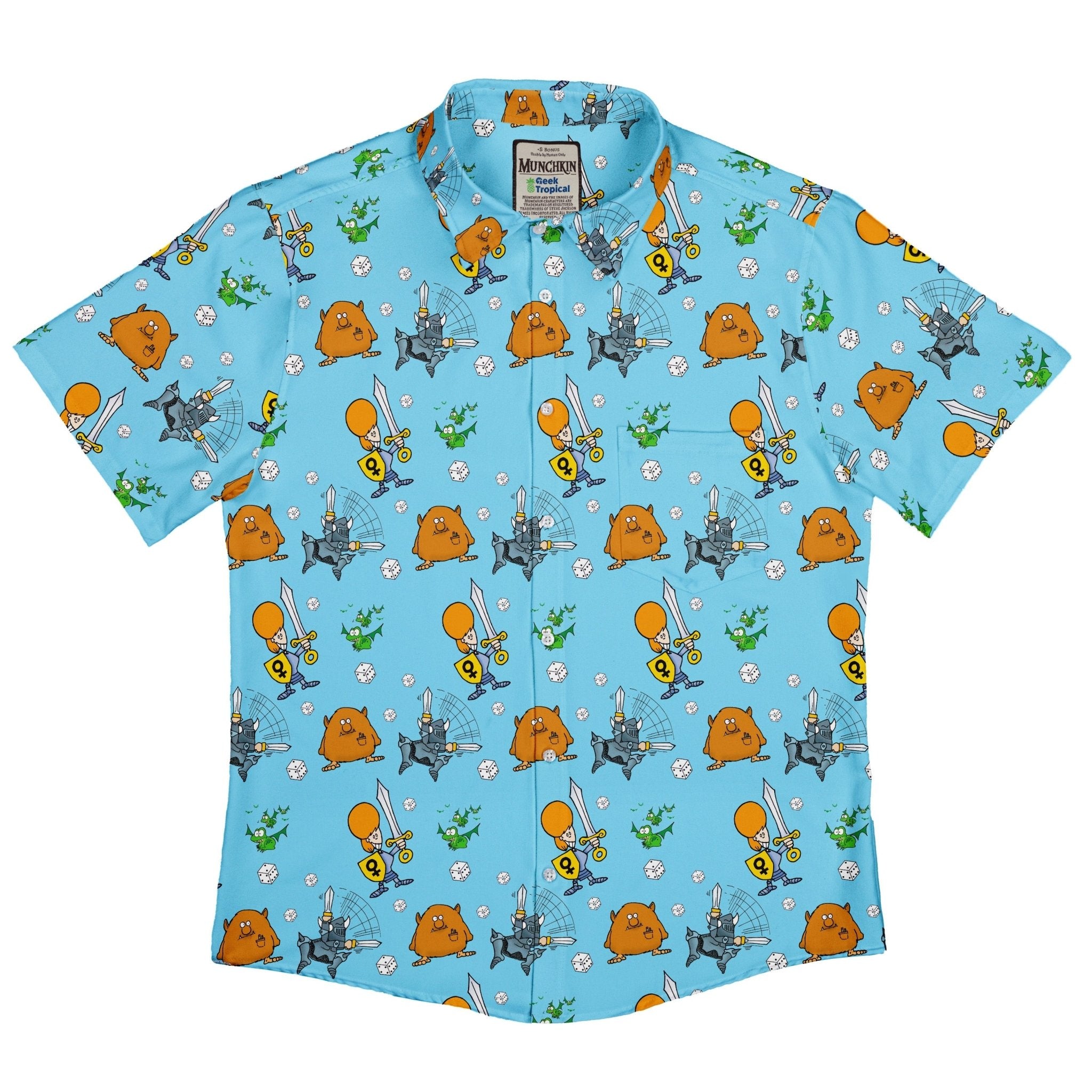 Munchkin Dicey Button Up Shirt - board game print - Design by Heather Davenport - Munchkin print