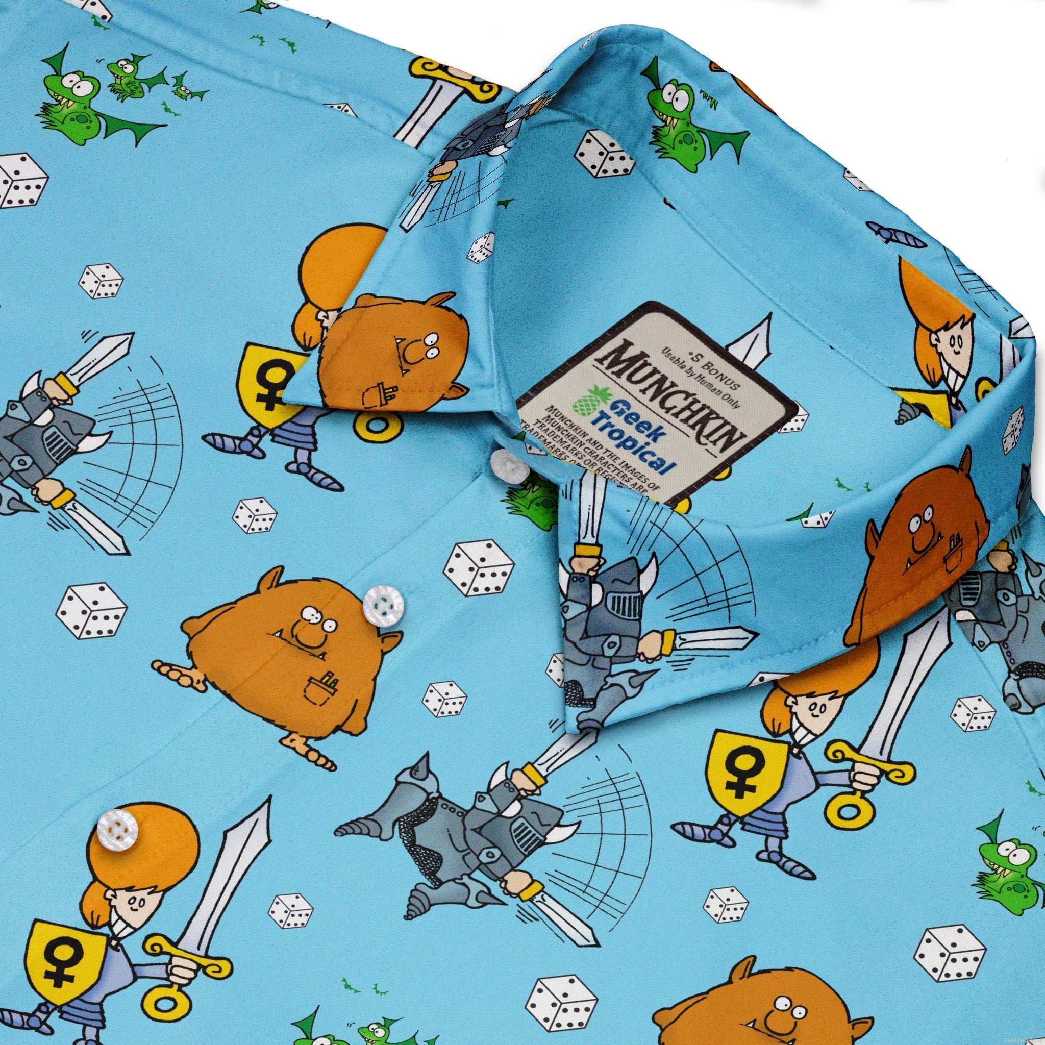 Munchkin Dicey Button Up Shirt - board game print - Design by Heather Davenport - Munchkin print