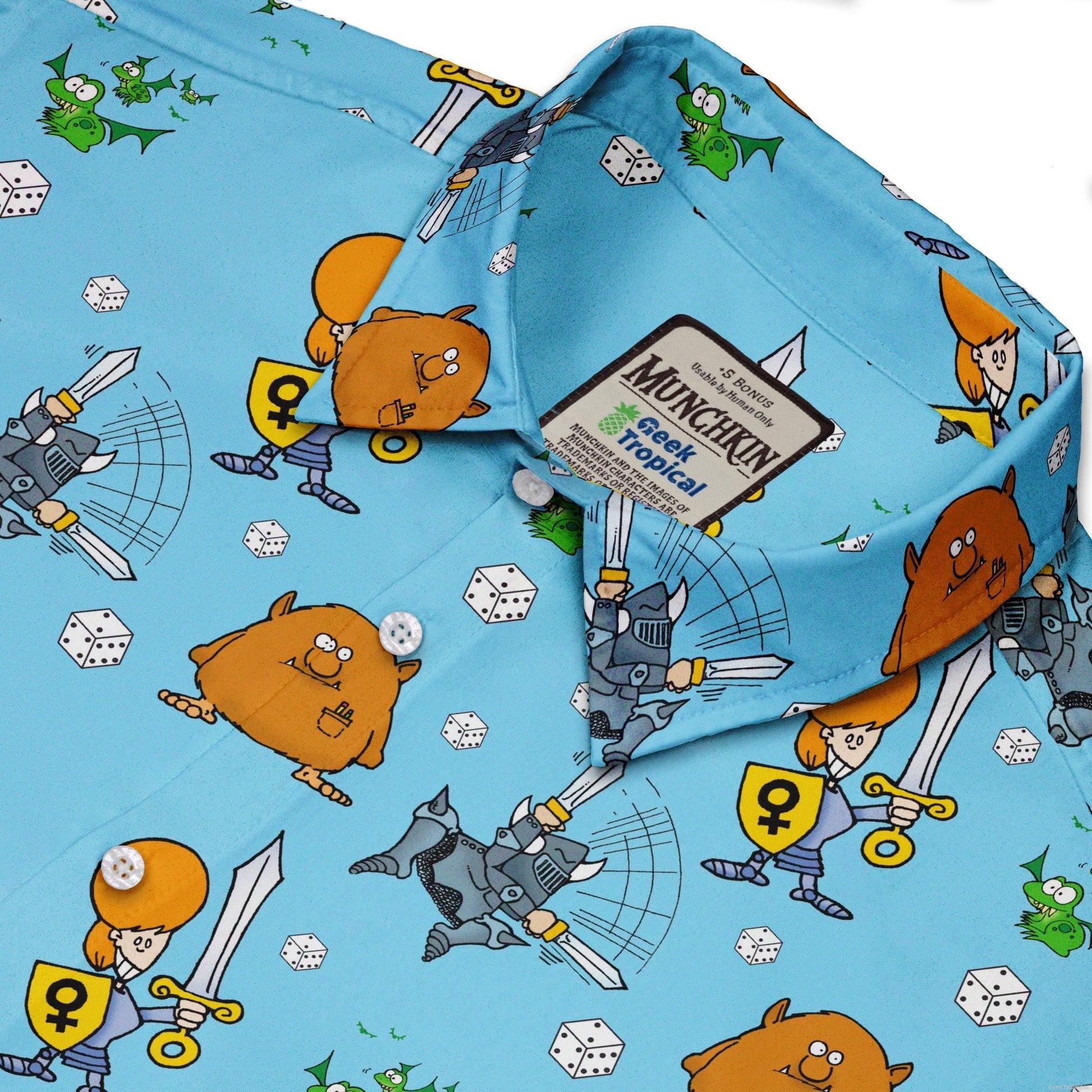 Munchkin Dicey Button Up Shirt - board game print - Design by Heather Davenport - Munchkin print