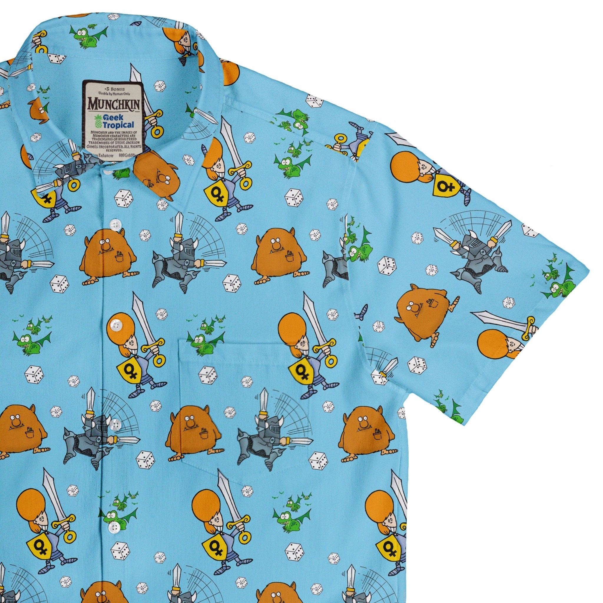 Munchkin Dicey Button Up Shirt - board game print - Design by Heather Davenport - Munchkin print