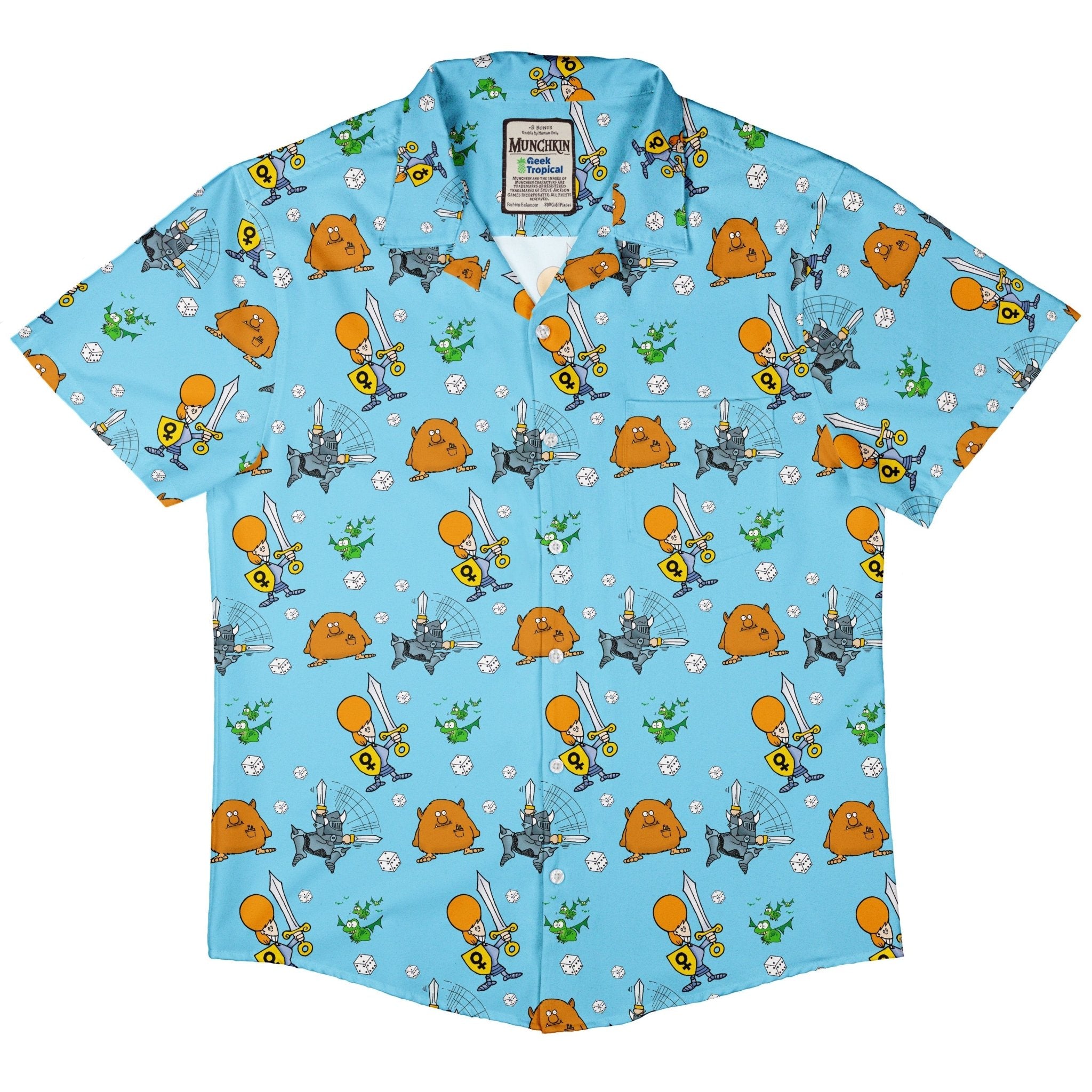 Munchkin Dicey Button Up Shirt - board game print - Design by Heather Davenport - Munchkin print