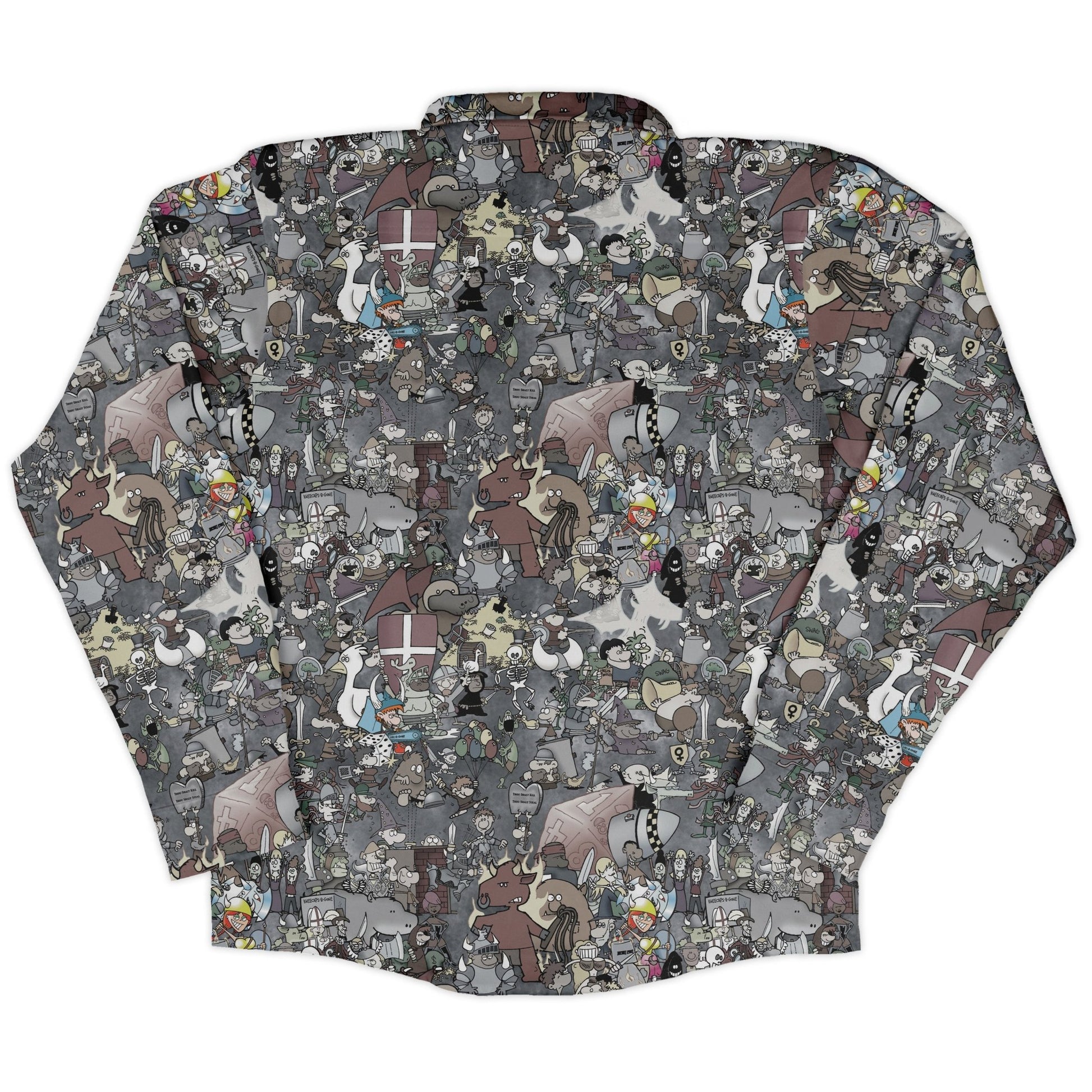Munchkin Mashup Mania Long Sleeve Button Up Shirt Geek Nerd board game print Designs by Nathan FLOW DESC WRITING
