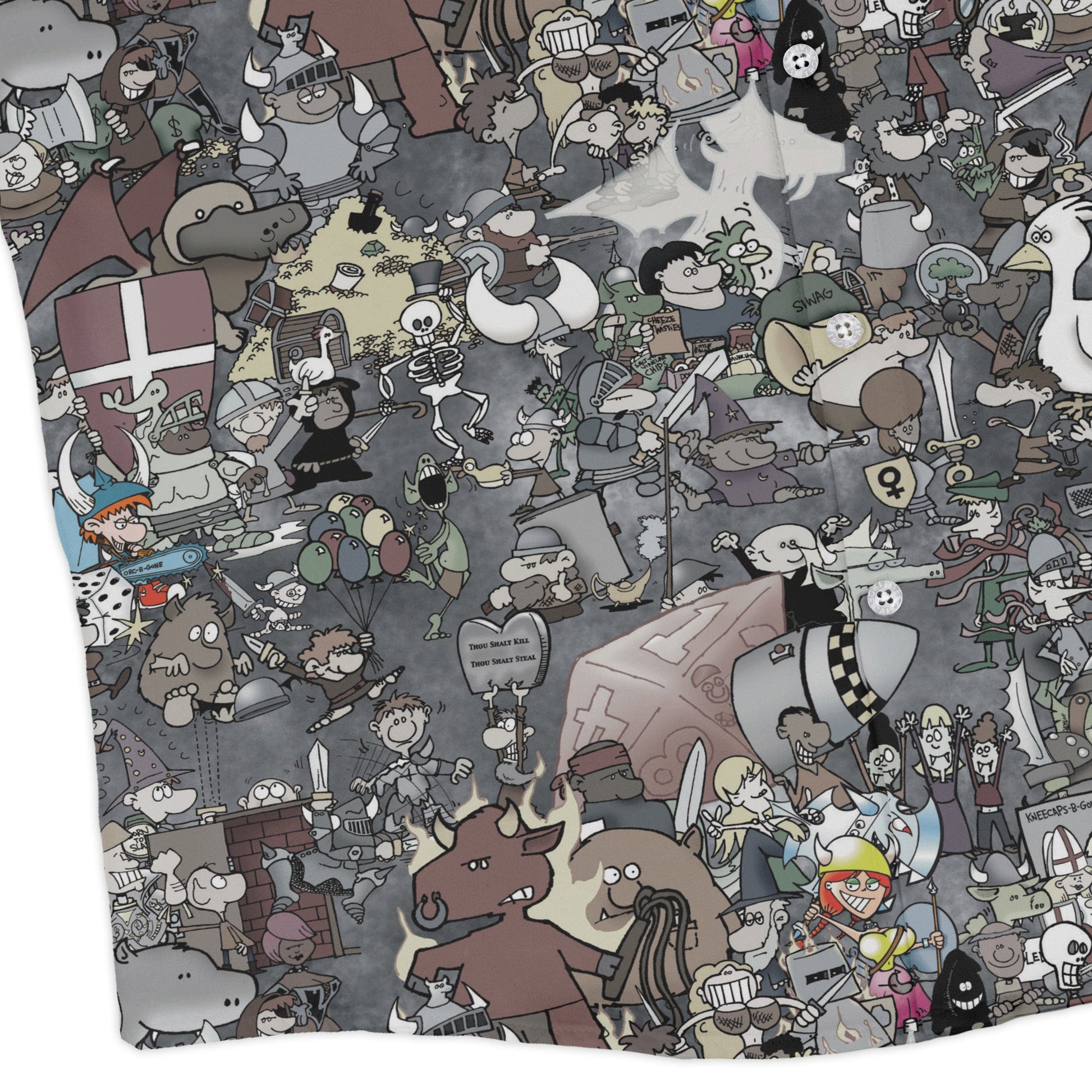 Munchkin Mashup Mania Long Sleeve Button Up Shirt Geek Nerd board game print Designs by Nathan FLOW DESC WRITING