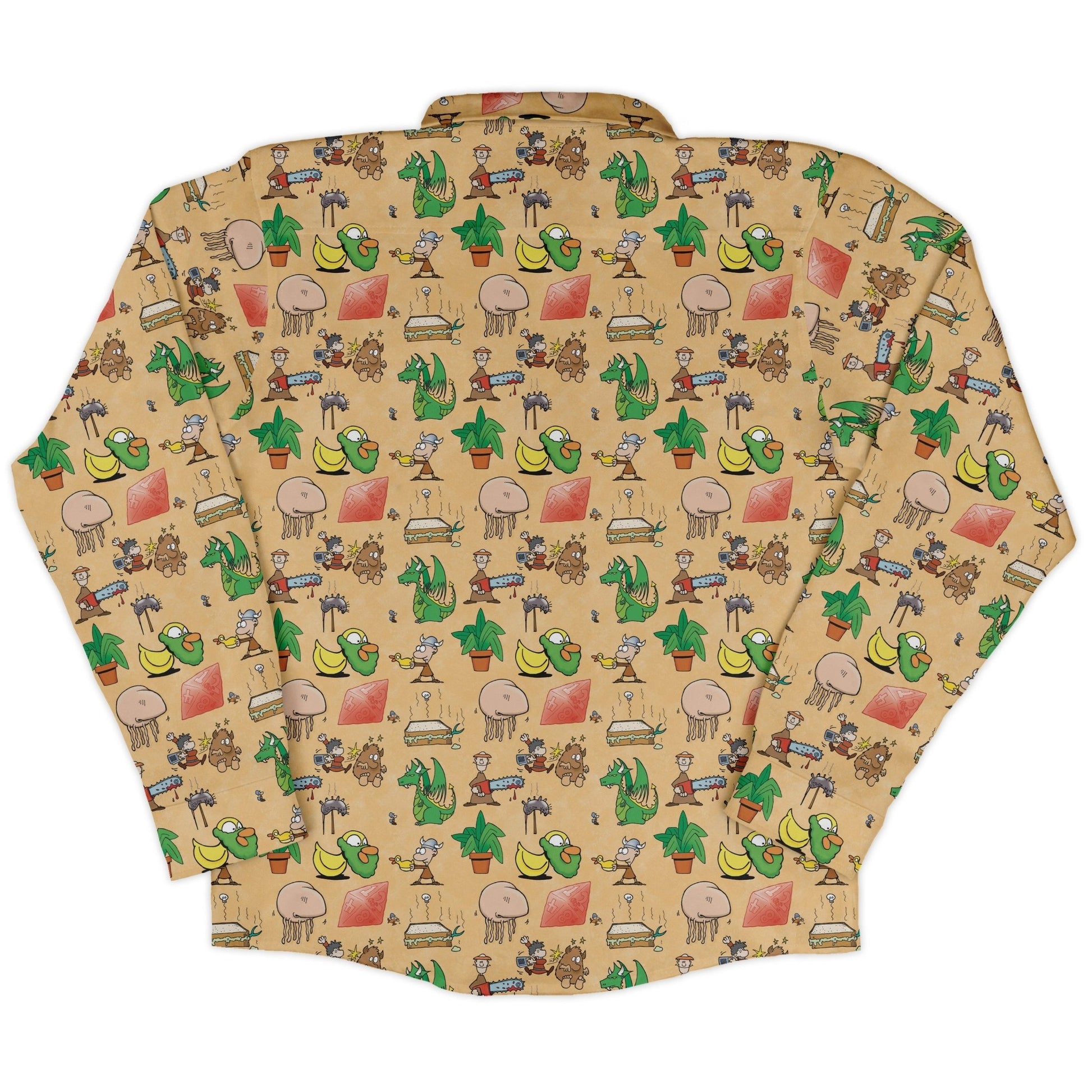 Munchkin Mayhem Long Sleeve Button Up Shirt Geek Nerd board game print Designs by Nathan FLOW DESC WRITING
