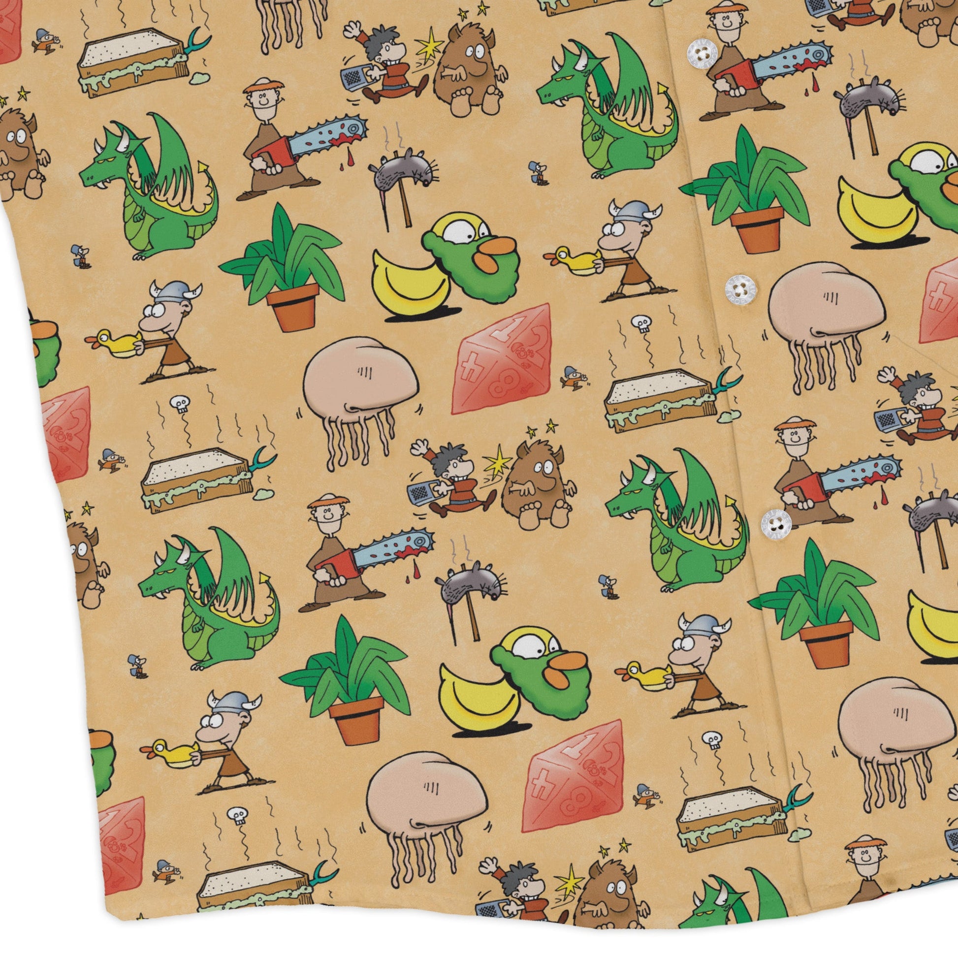 Munchkin Mayhem Long Sleeve Button Up Shirt Geek Nerd board game print Designs by Nathan FLOW DESC WRITING